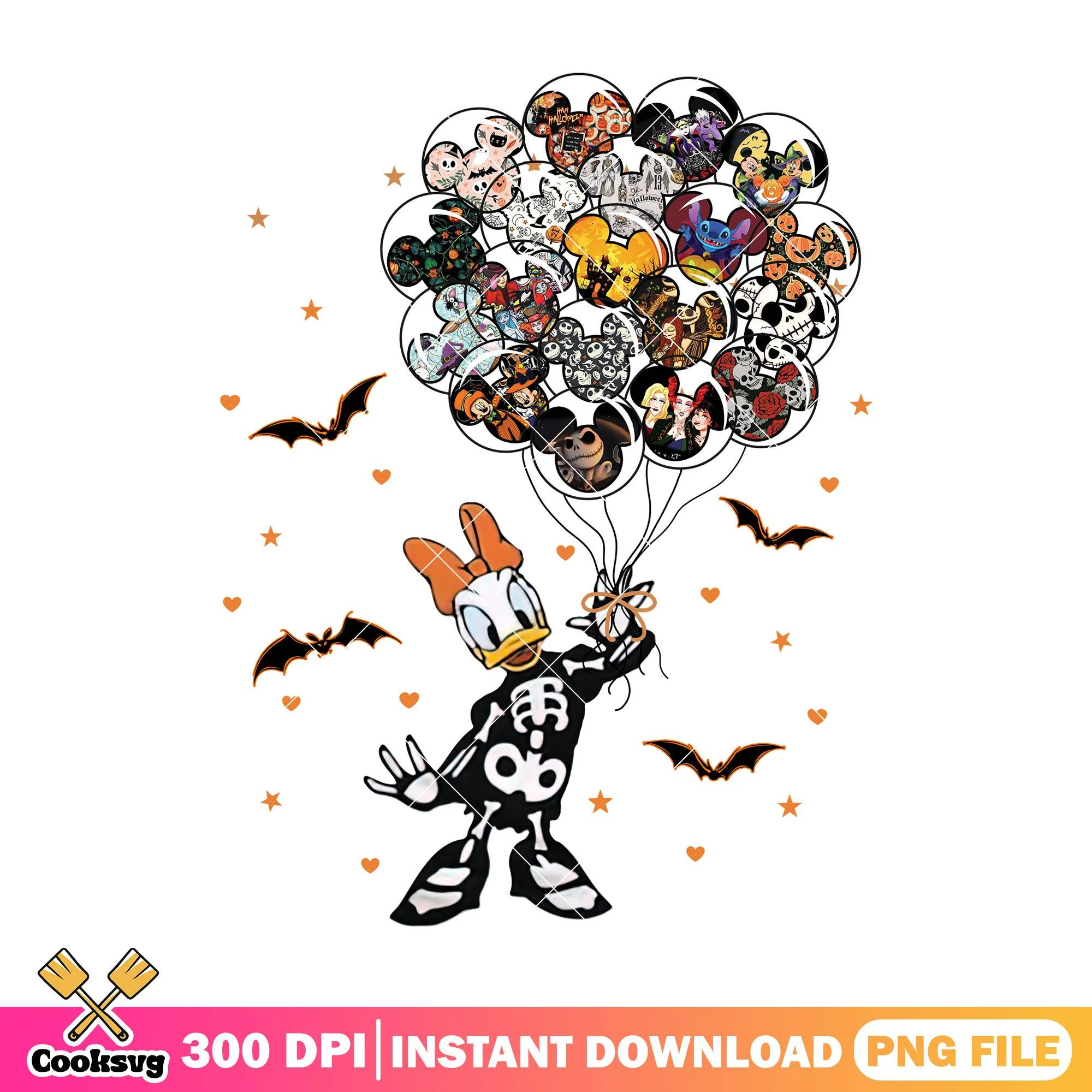 Skeleton daisy balloons png, halloween costume png, daisy duck png