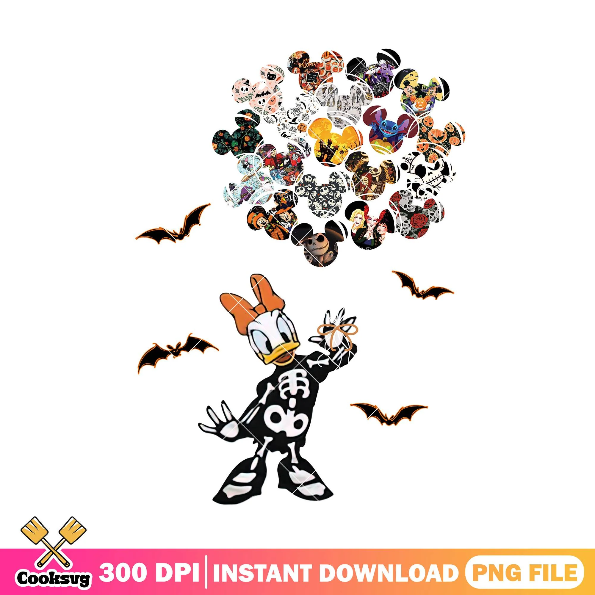 Skeleton daisy png, happy halloween png, daisy duck png