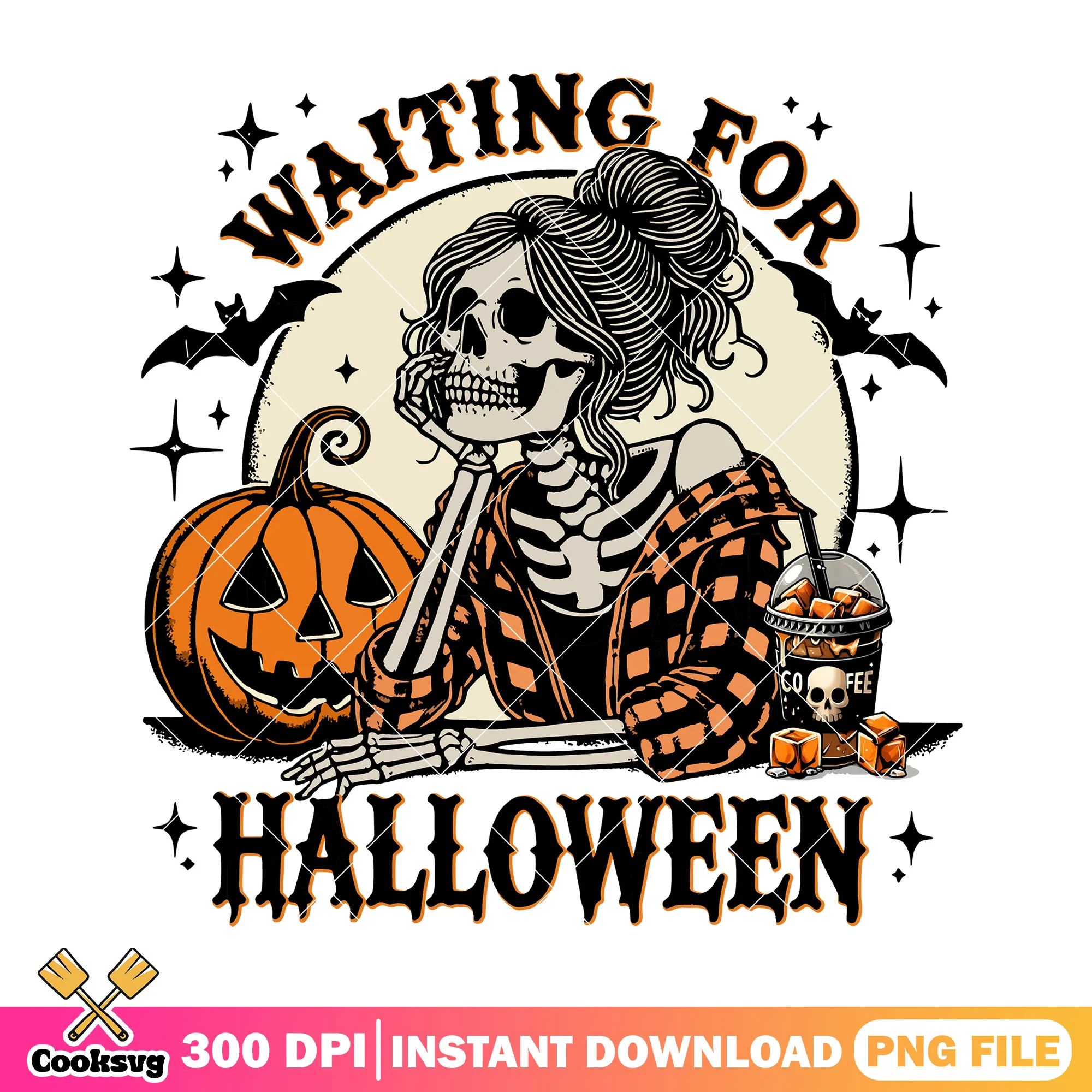Skeleton girl design png, halloween movie png, pumpkin face png