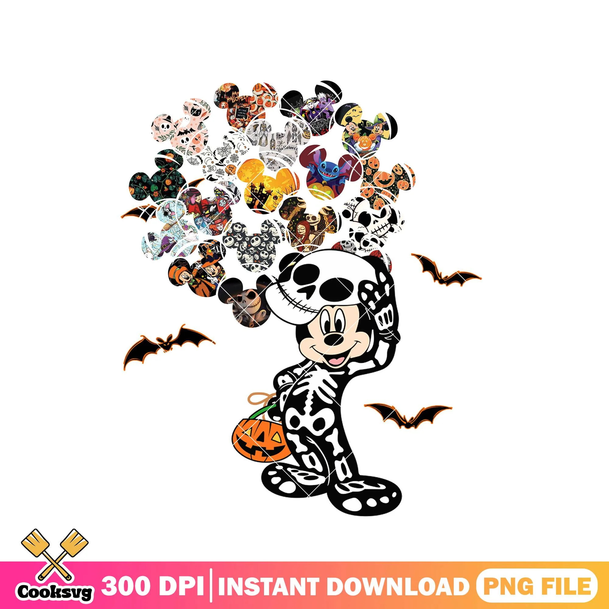 Skeleton mickey png, happy halloween png, mickey mouse png