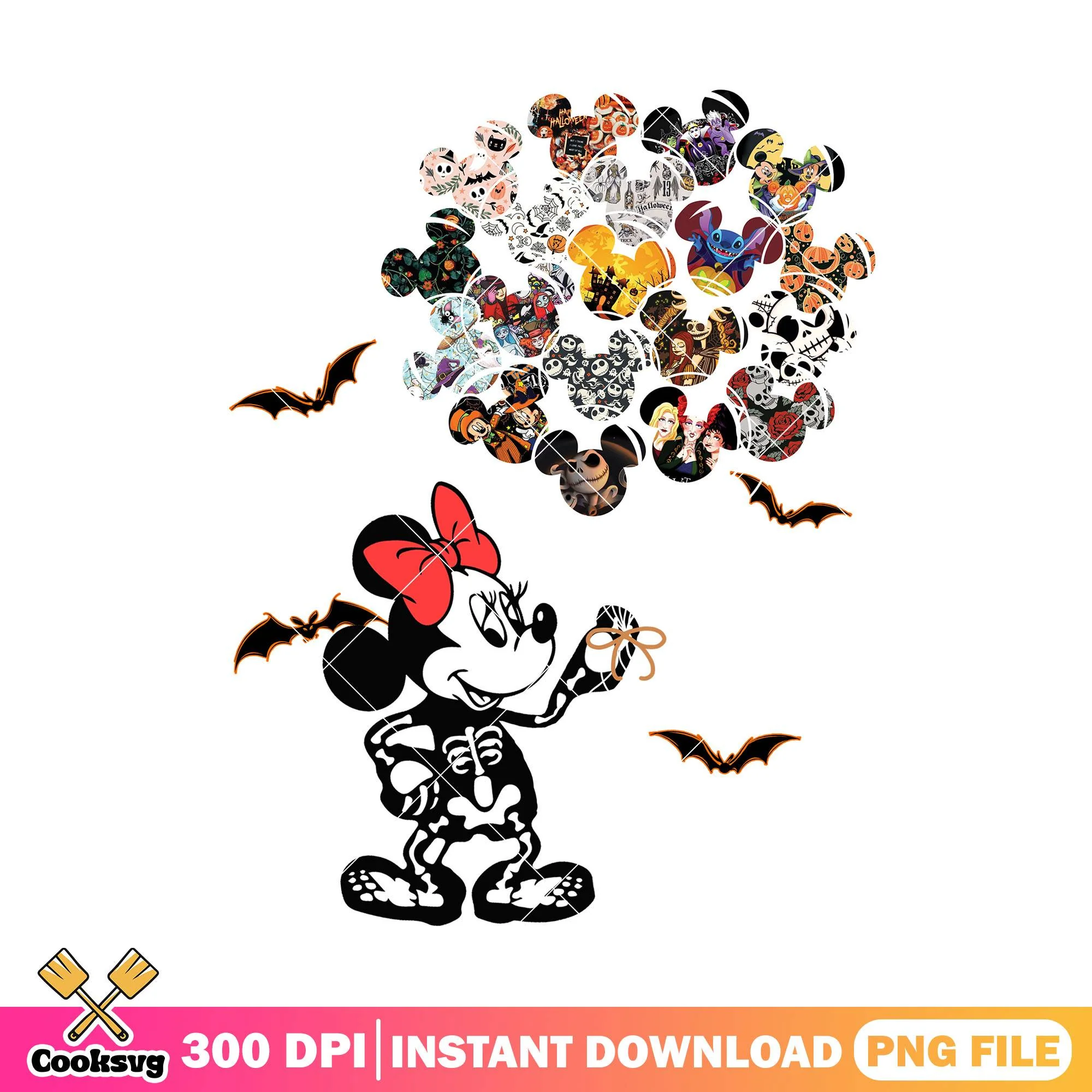 Skeleton minnie png, happy halloween png, minnie mouse png