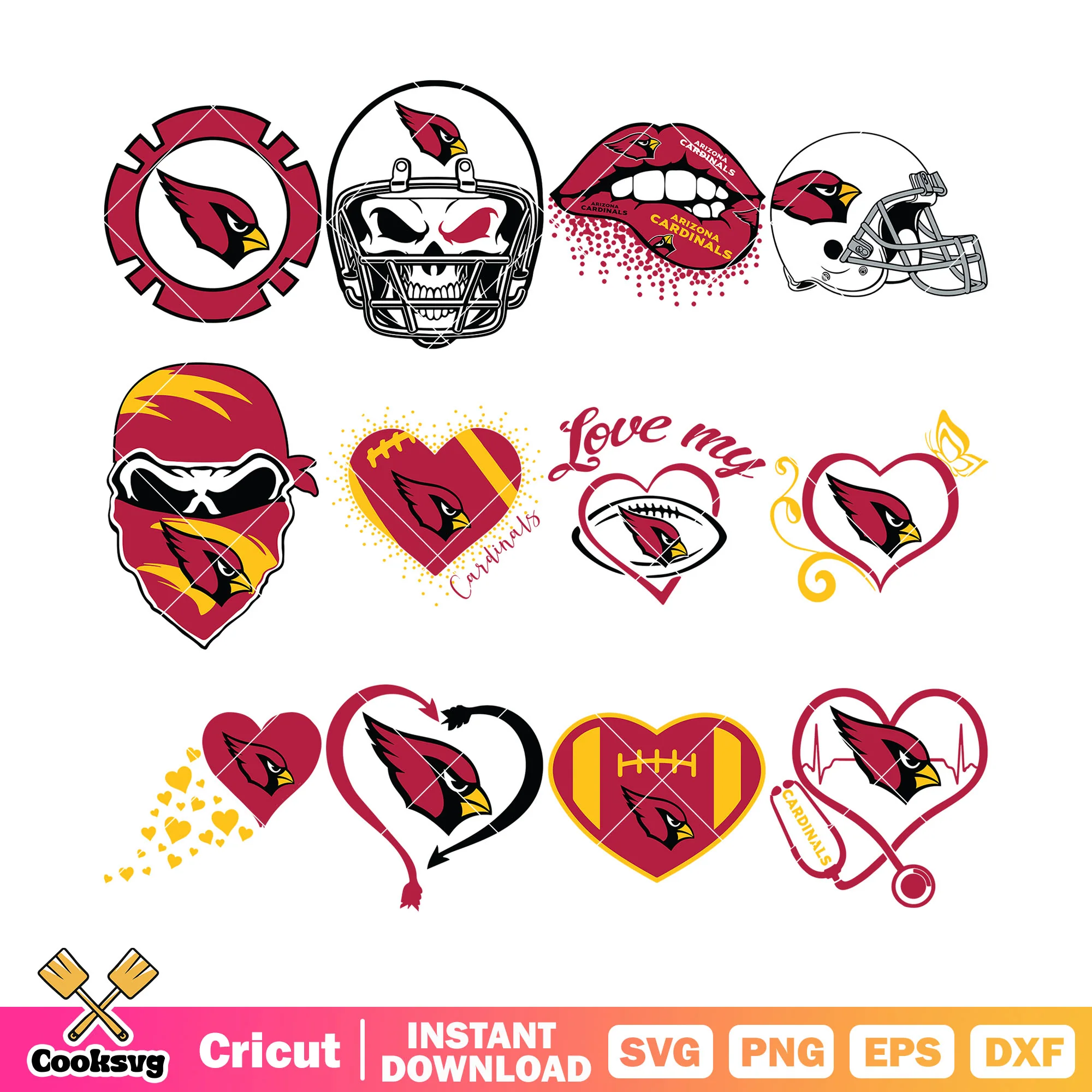 Skull cardinals bundle svg, arizona cardinals helmet bundle svg