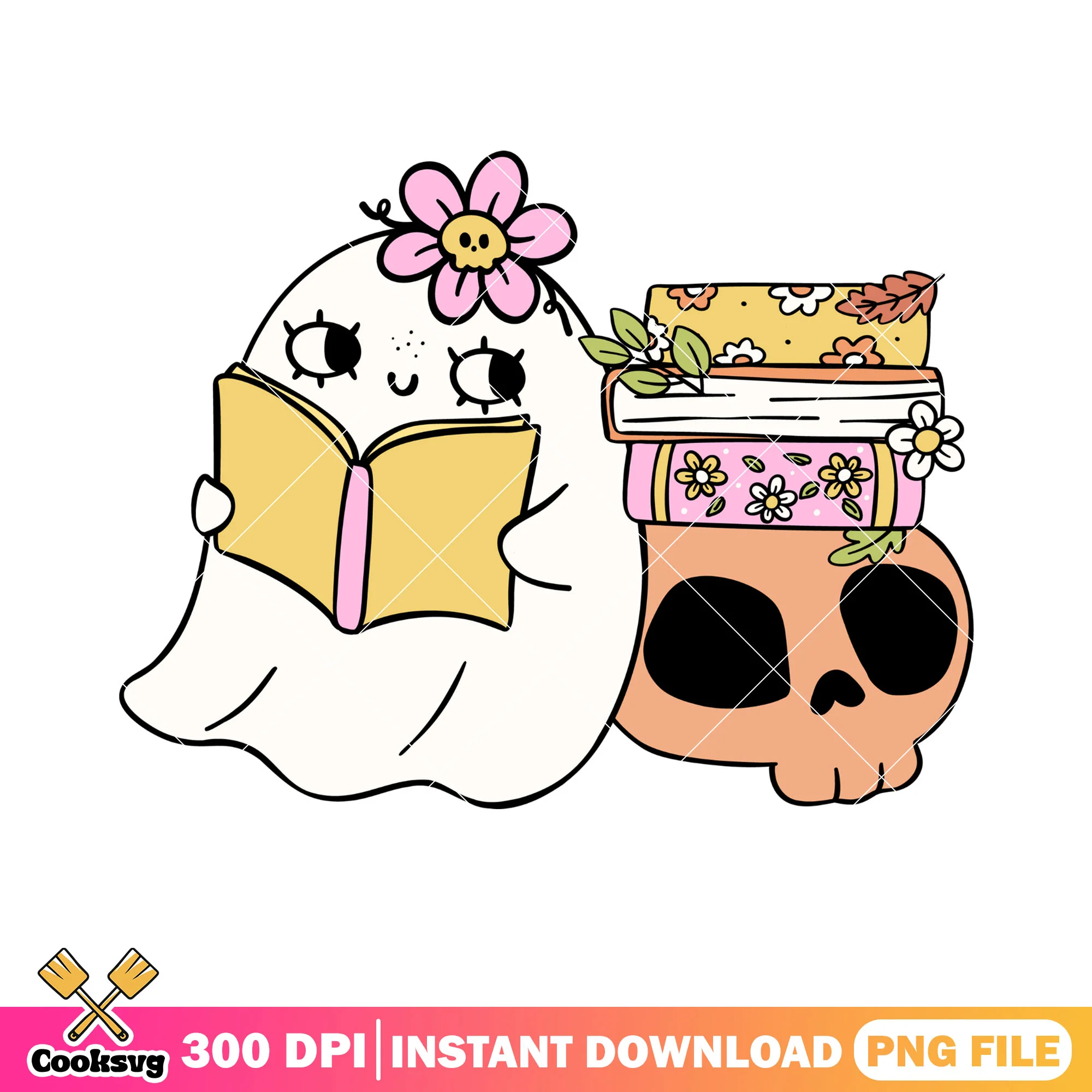 Skull skeleton books png, ghost costume png, halloween scary png