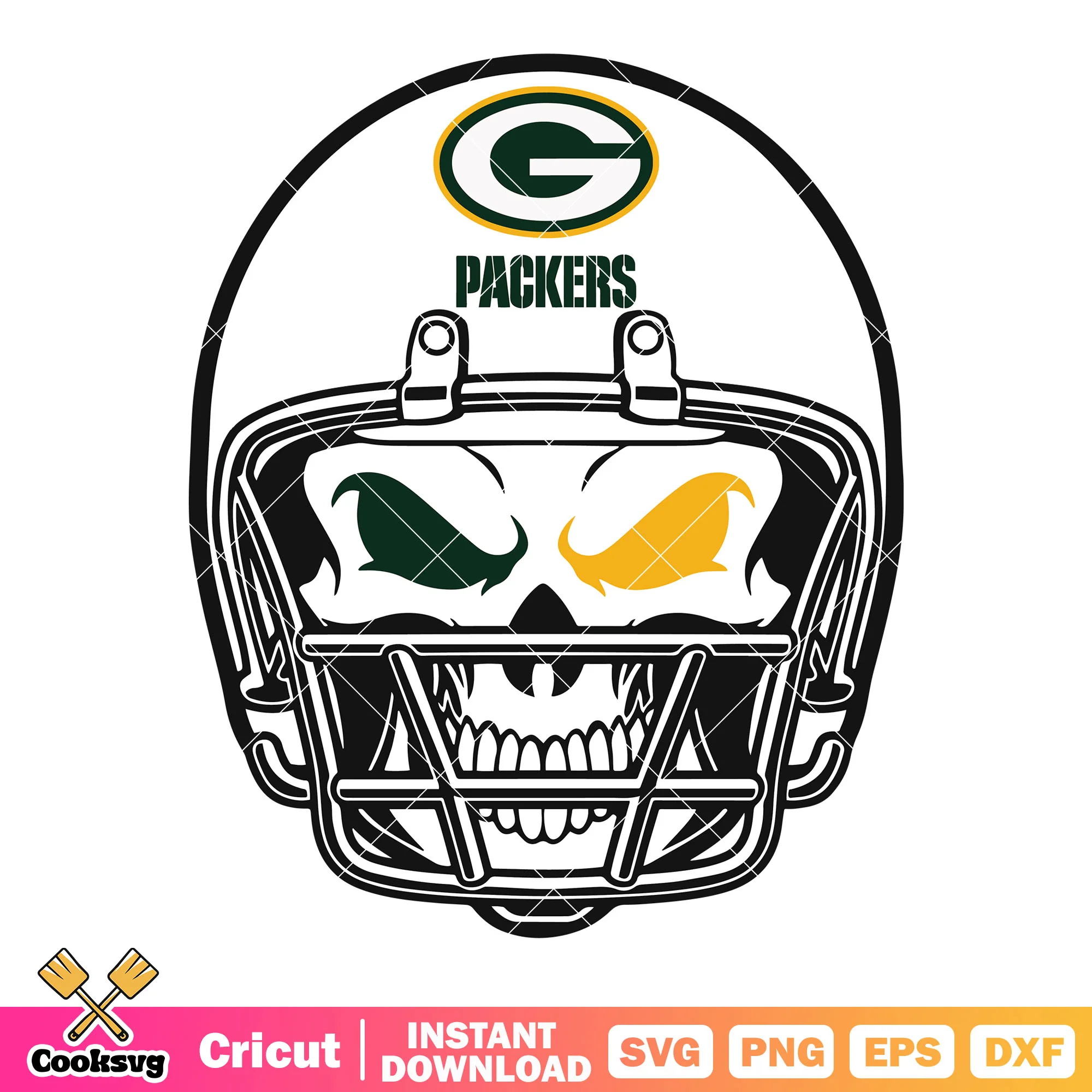 SKull yellow eye skull svg, Green Bay Packers svg, nfl helmets svg