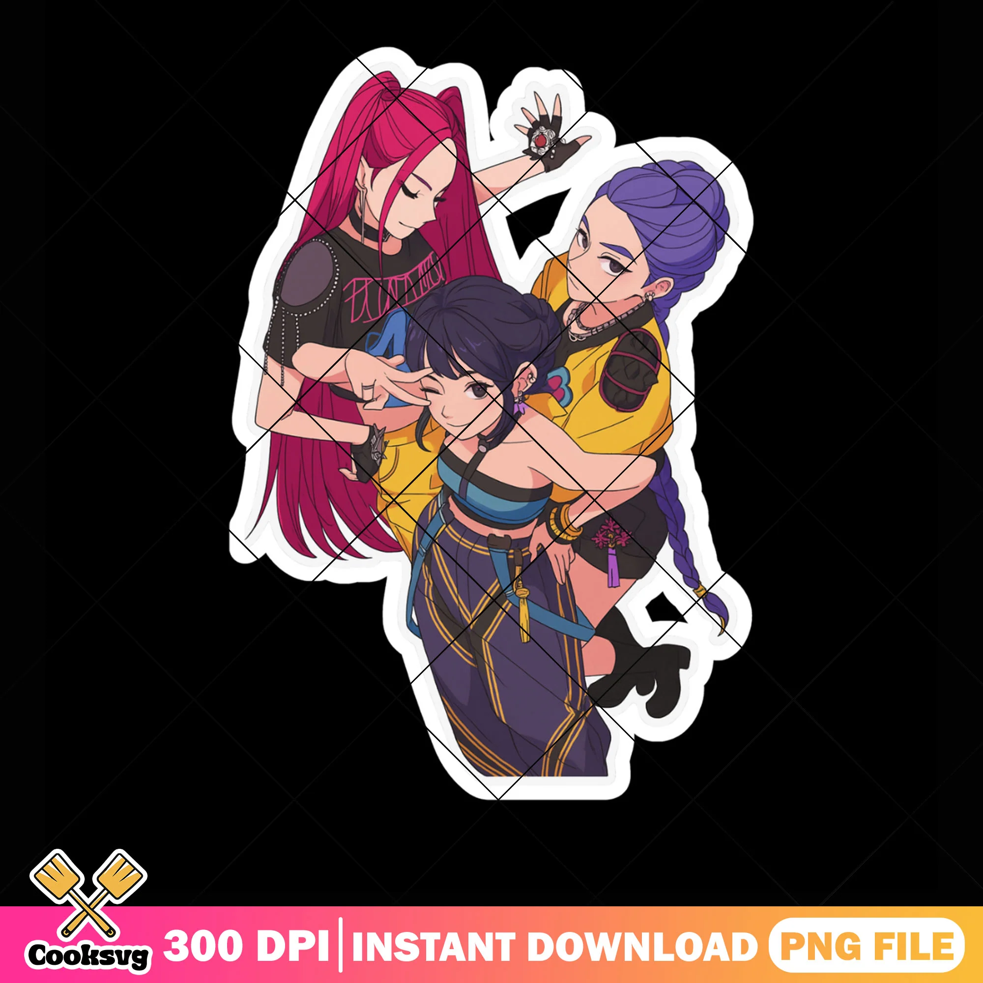 Slay band huntrix png sticker, huntrix netflix png, huntrix kpop png