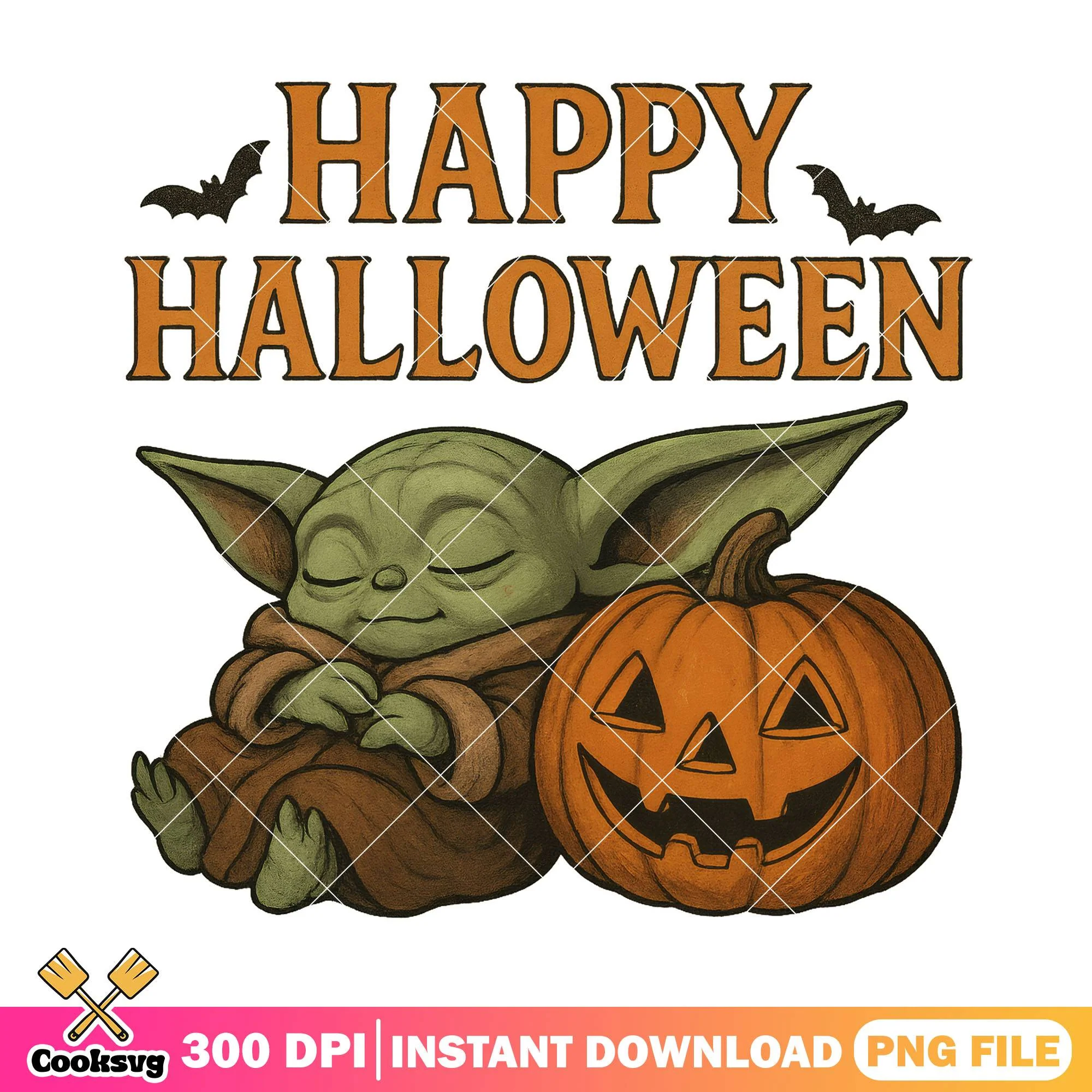 Sleepy yoda halloween png, happy halloween png, baby yoda png