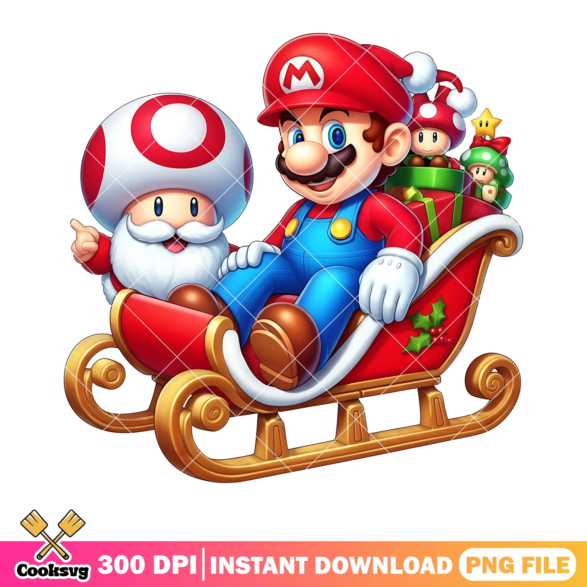 Sleigh mario and toad png, merry christmas png, mario bro 2 png
