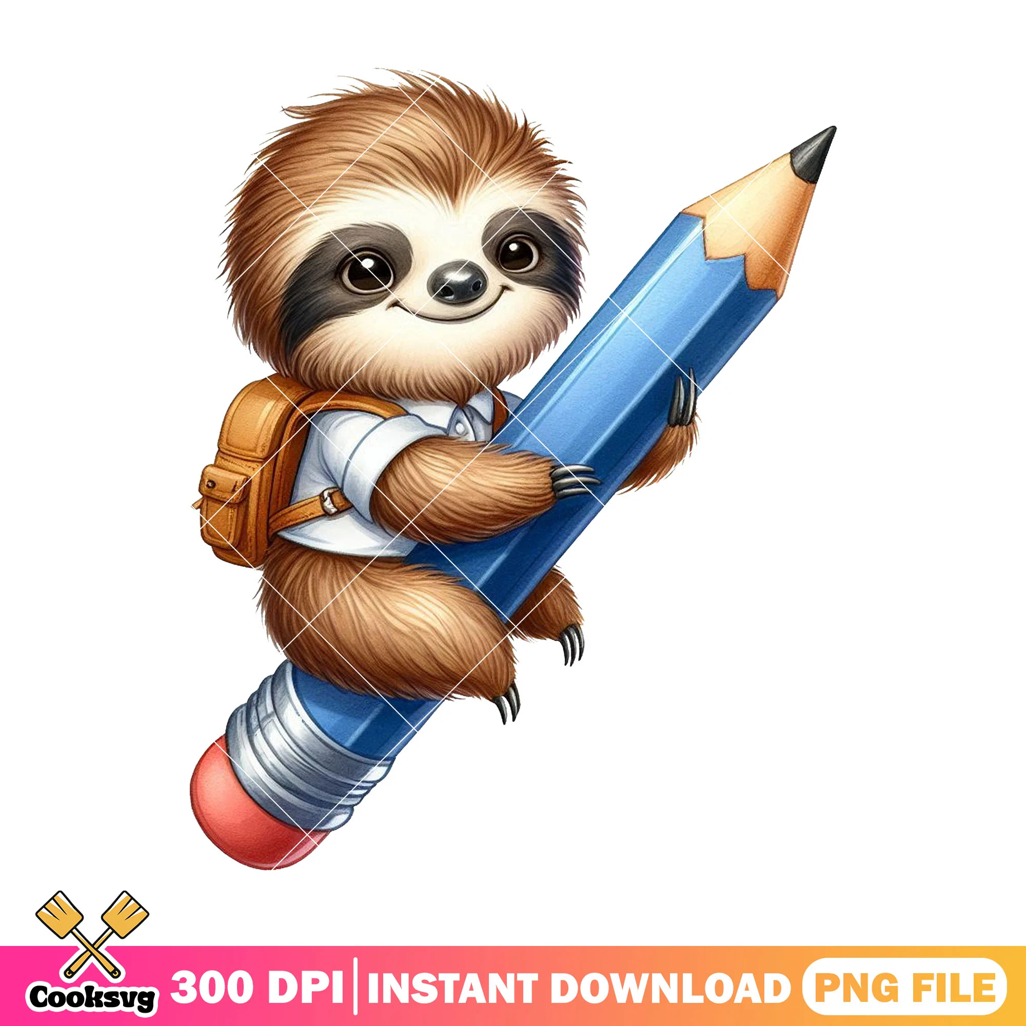 Sloth with blue pencil png, sloth happy png, going back to school png