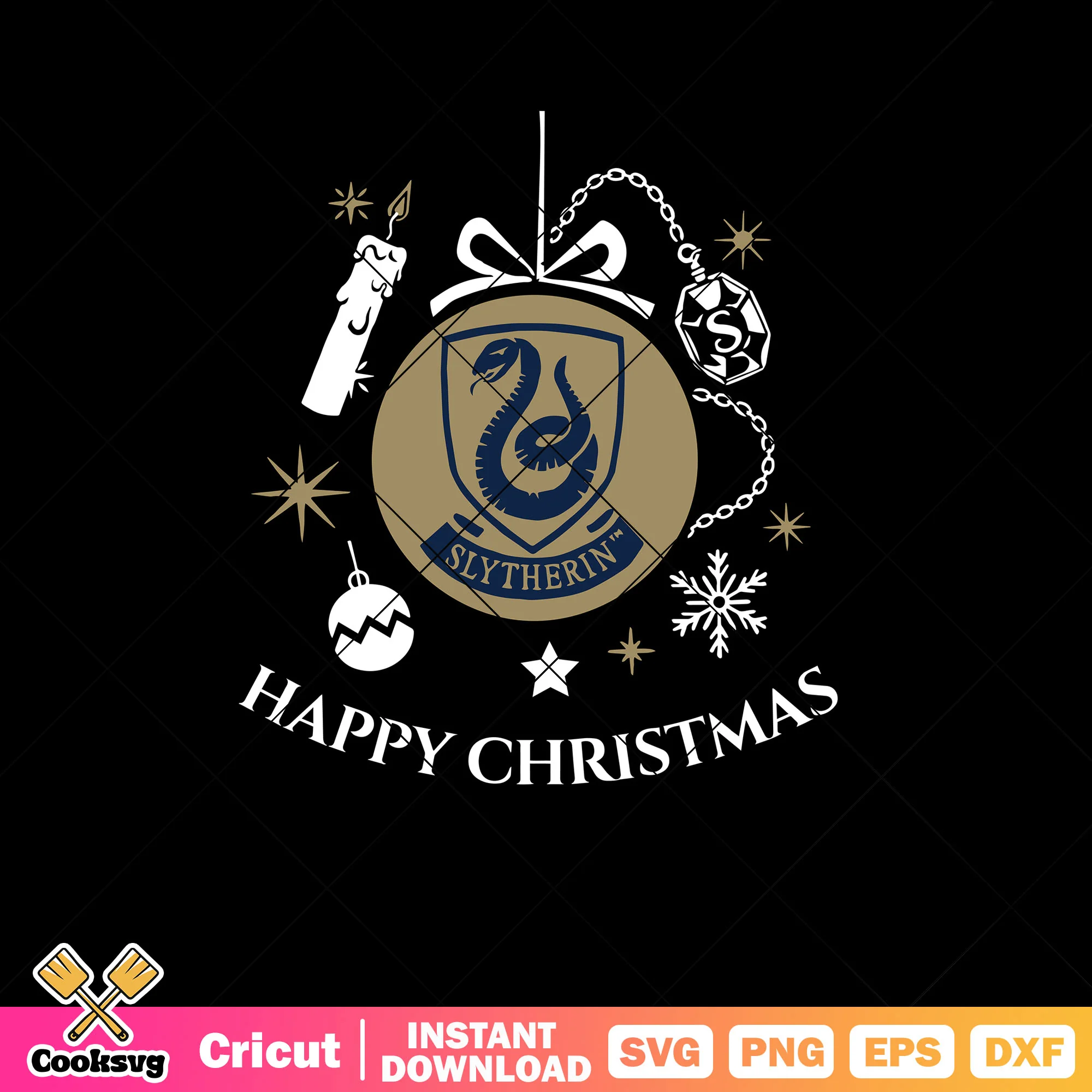 Slytherin Happy Christmas Ornament svg, fire candle svg, snowflake svg