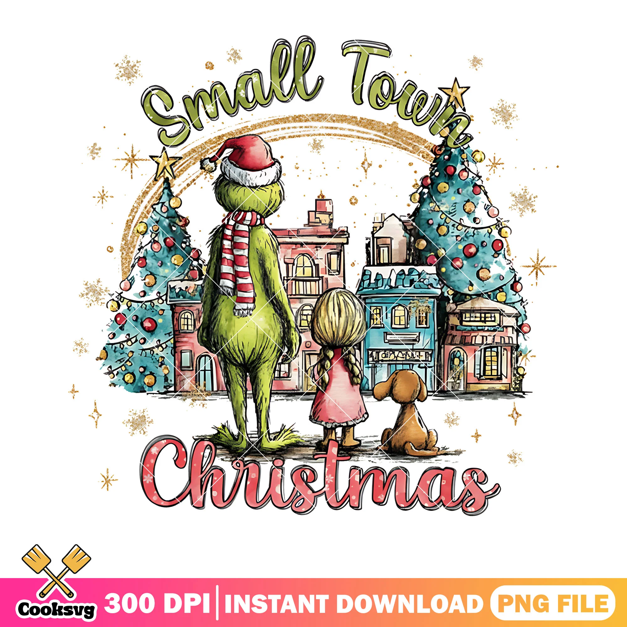 Small town christmas png, whoville town png, max the dog png