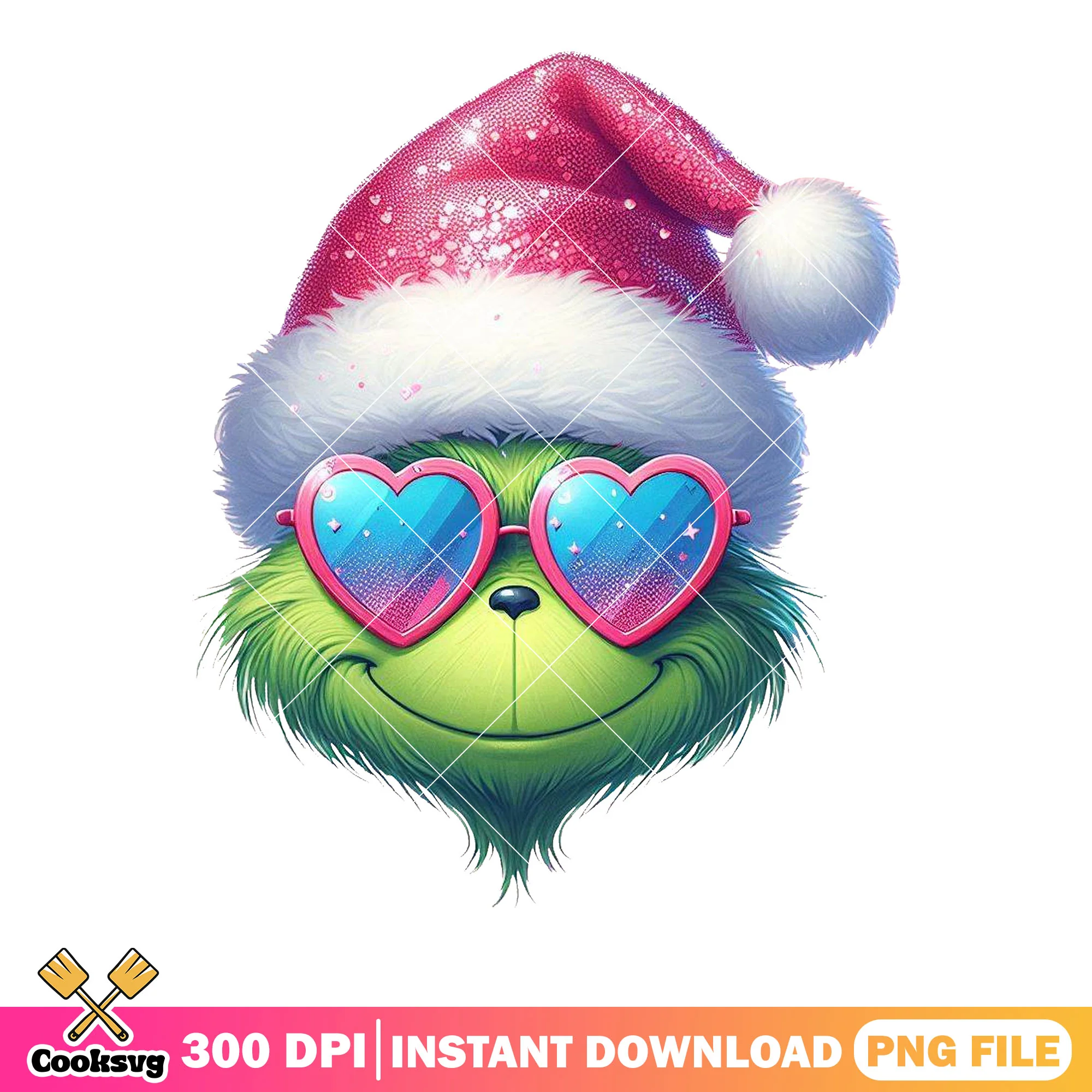 Smiling grinch face pink png, happy green monster png, cute smile png