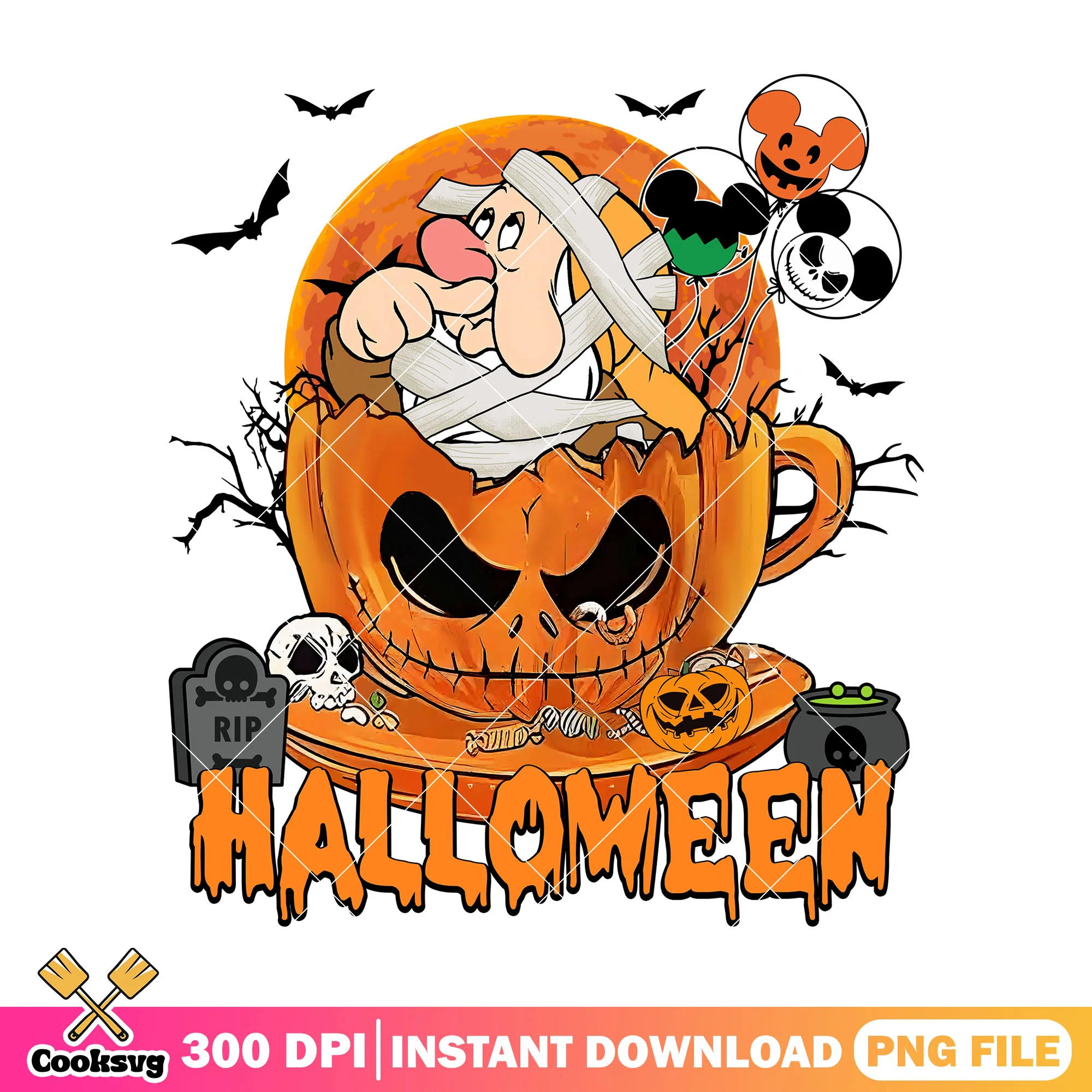 Snezzy in horror pumpkin png, halloween day png, disney dwarf png