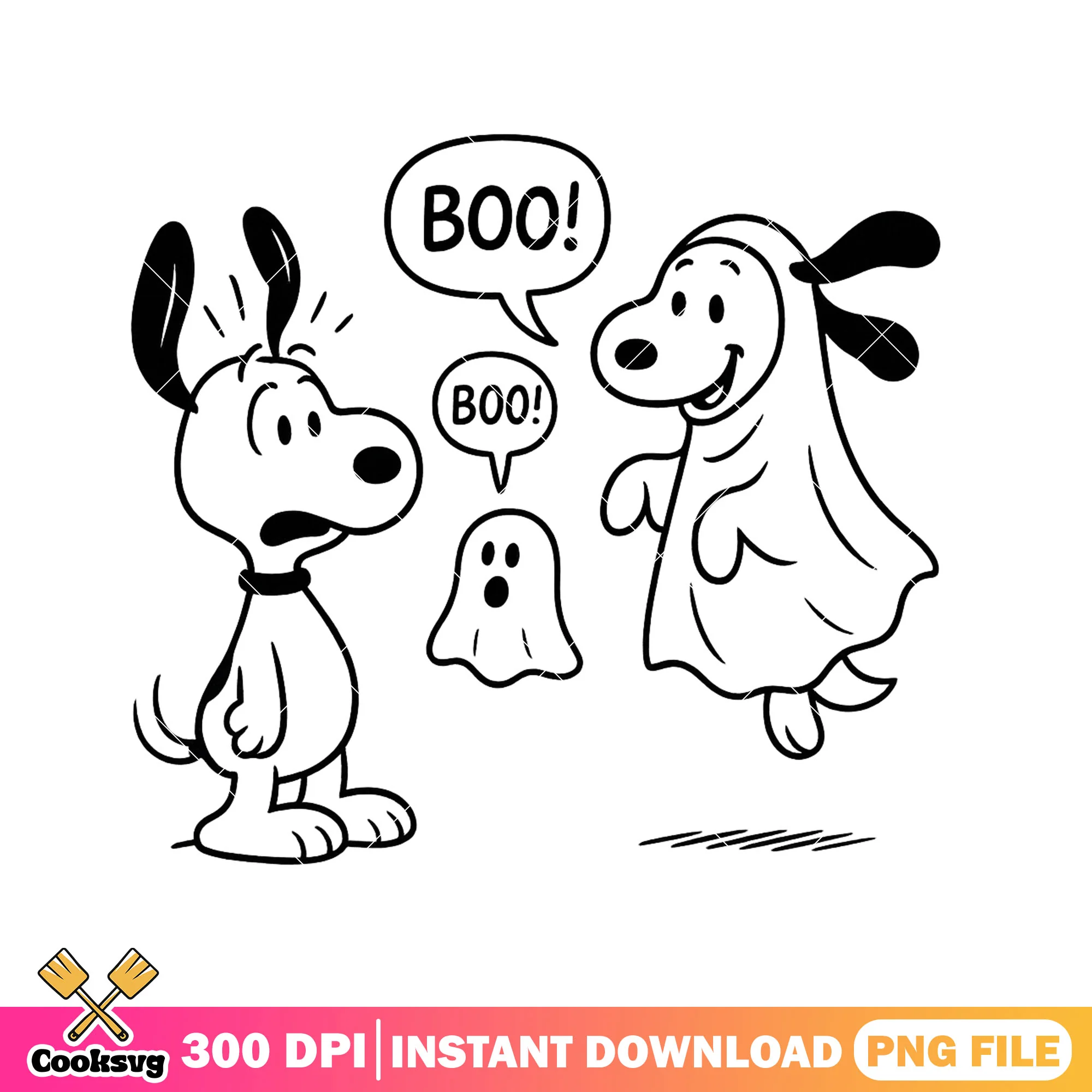 Snoopy boo outline png, snoopy costume png, halloween ghost png