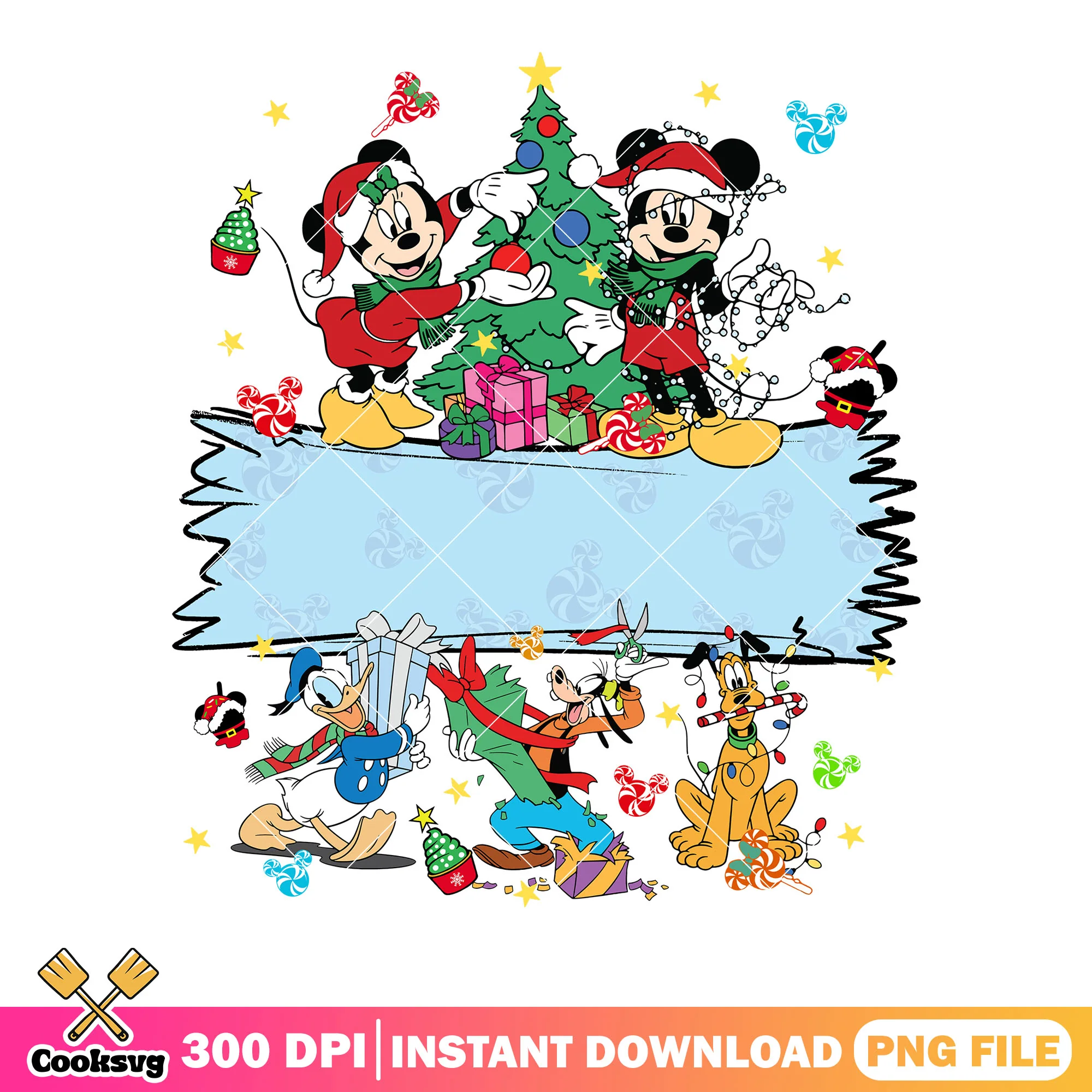 Snow christmas mickey png, christmas gifts png, mickey and friends png
