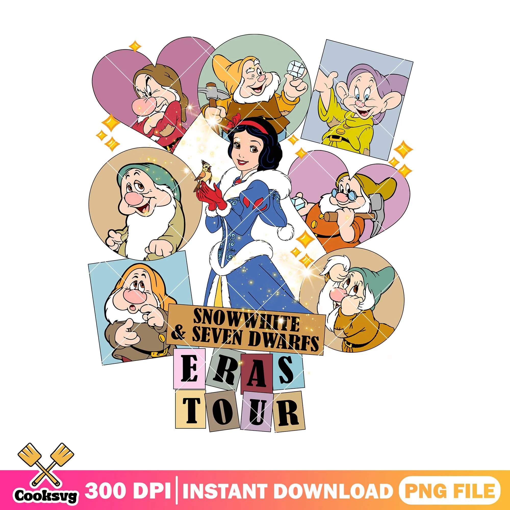 Snow white and seven dwarfs png, halloween disney png, princess cute png