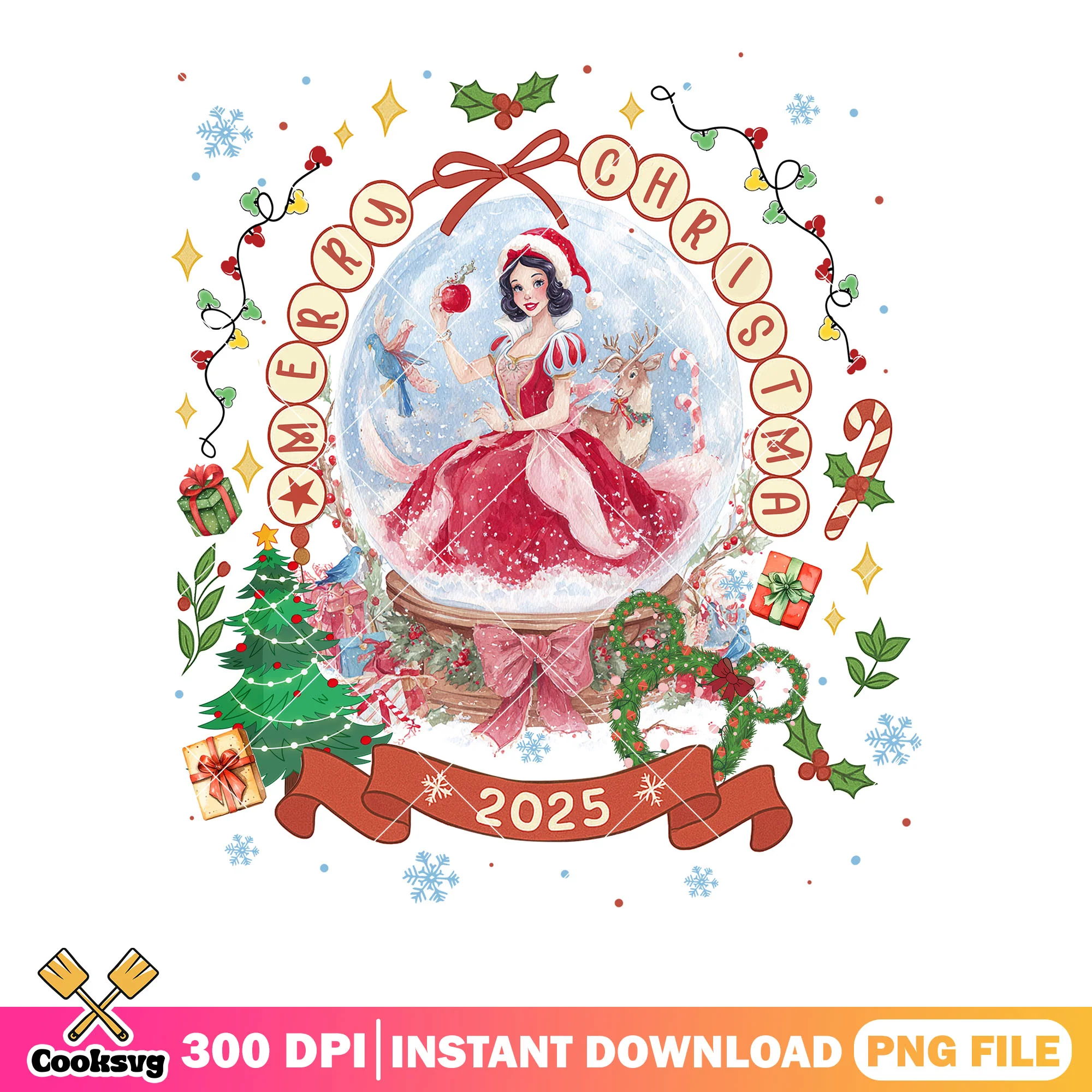 Snow white disney princess png, reindeer png, snow globe png