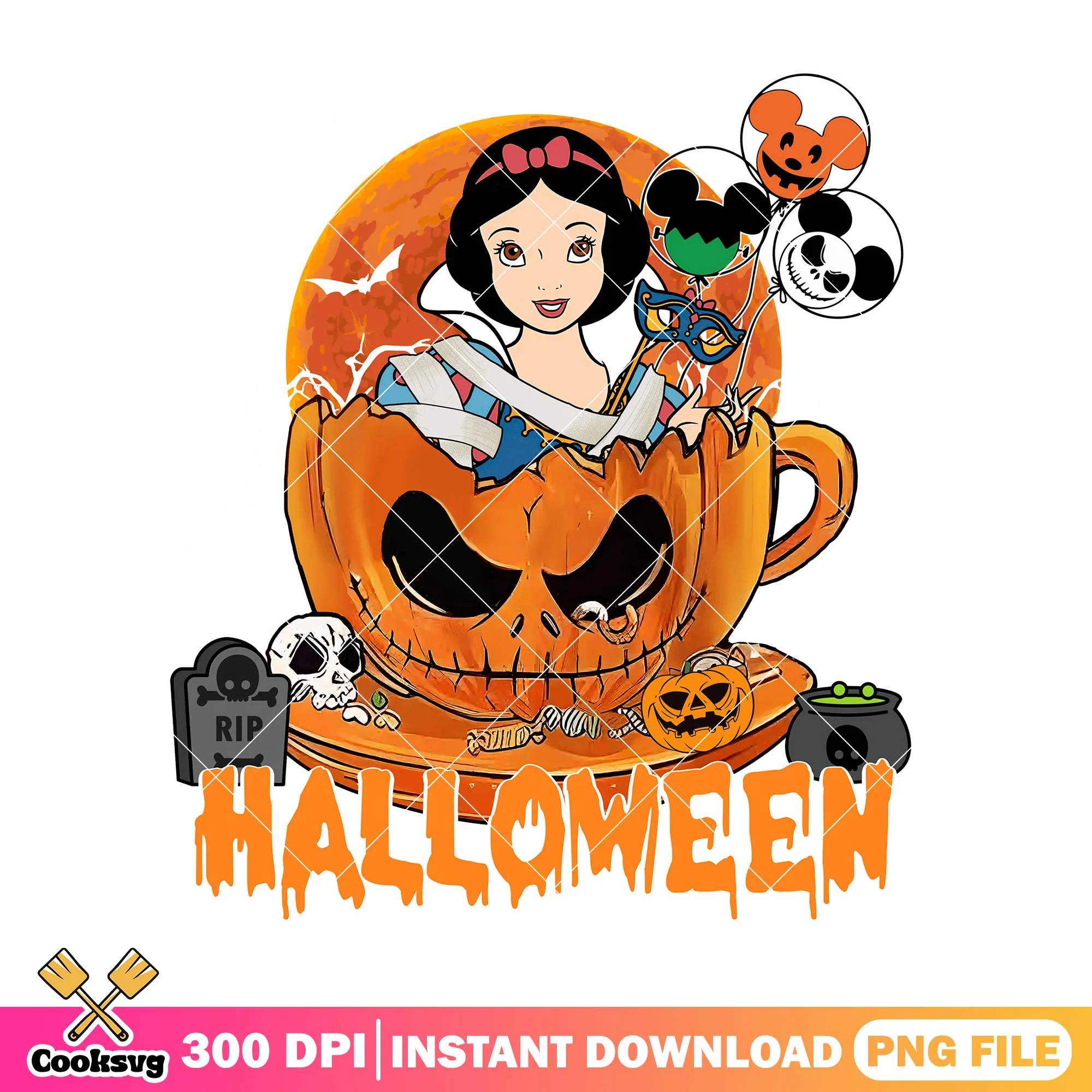 Snow white in horror pumpkin png, halloween png, disney snow white png