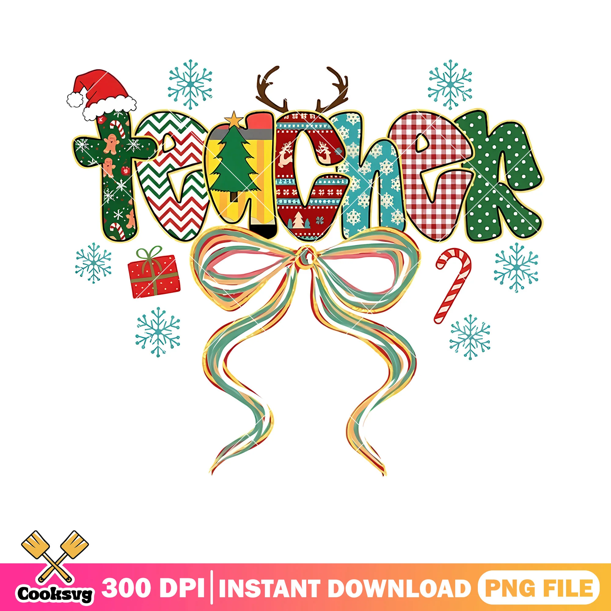 Snowflake christmas teacher png, santa hat png, merry christmas png