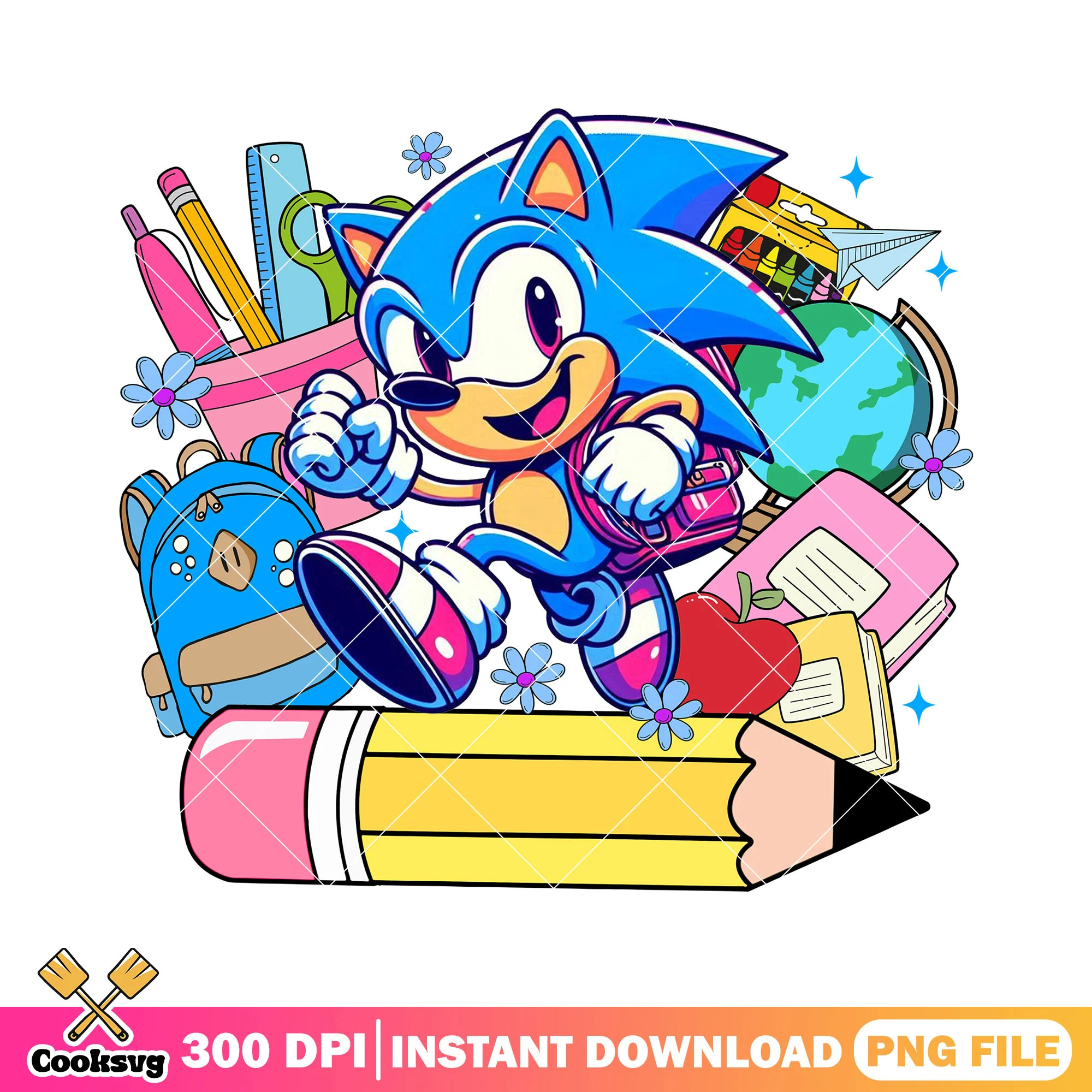 Sonic going school png, welcome back to school png, blue sonic png