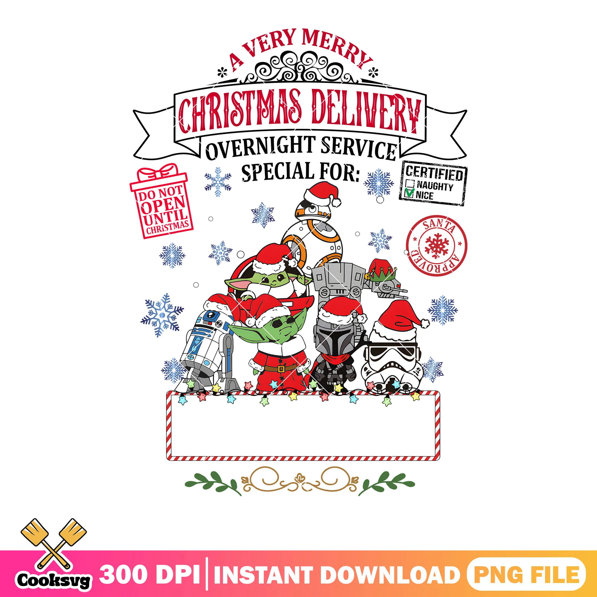 Space christmas delivery png, star war png, baby yoda png
