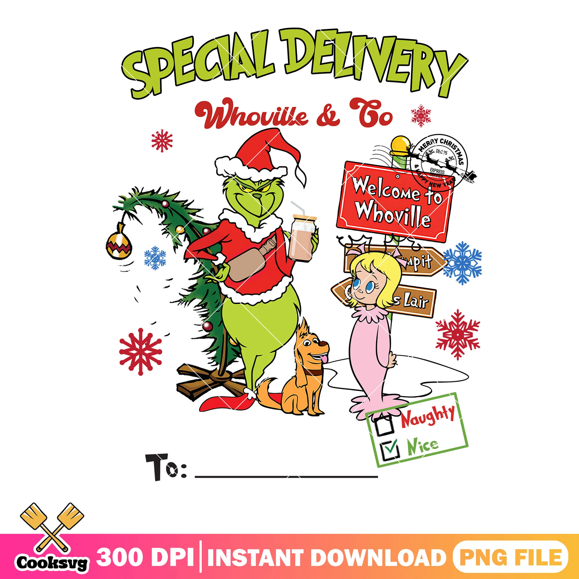 Special delivery whoville and co png, the grinch png, cindy lou who png