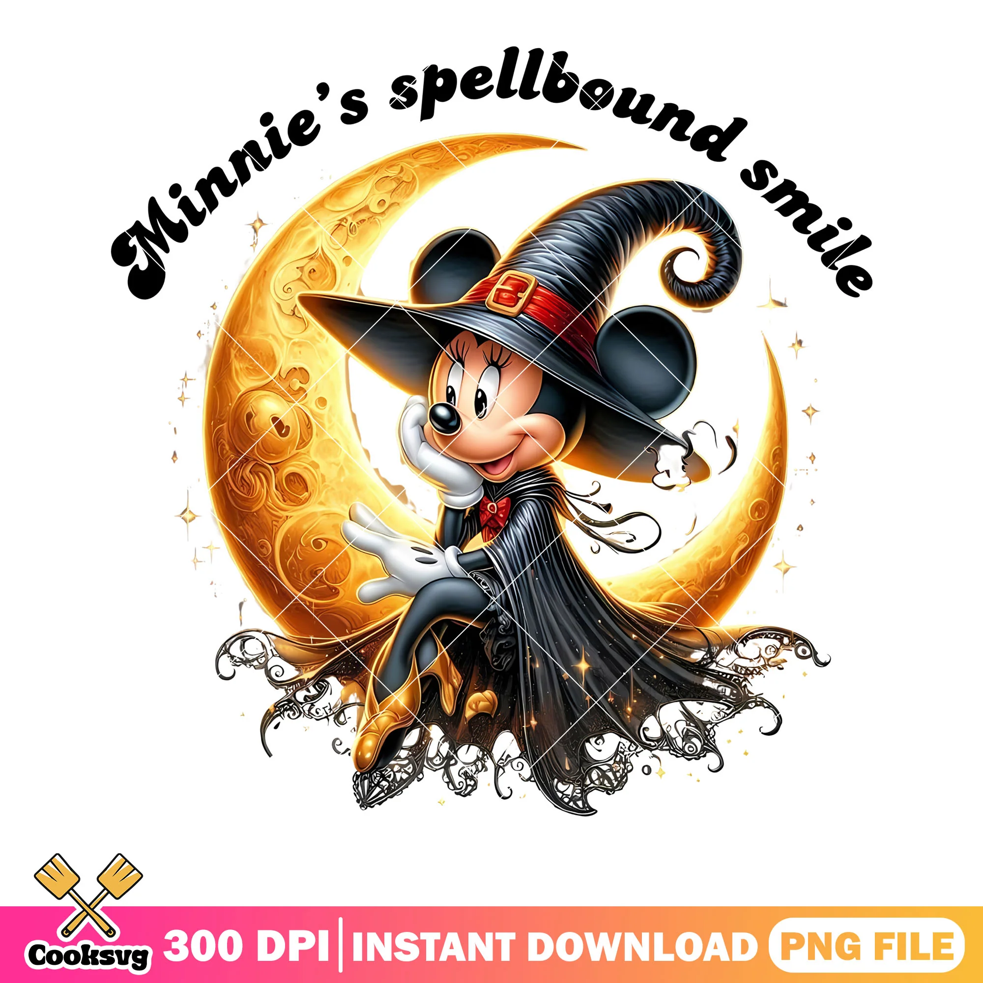 Spellbound smile minnie png, crescent moon png, witch costume png