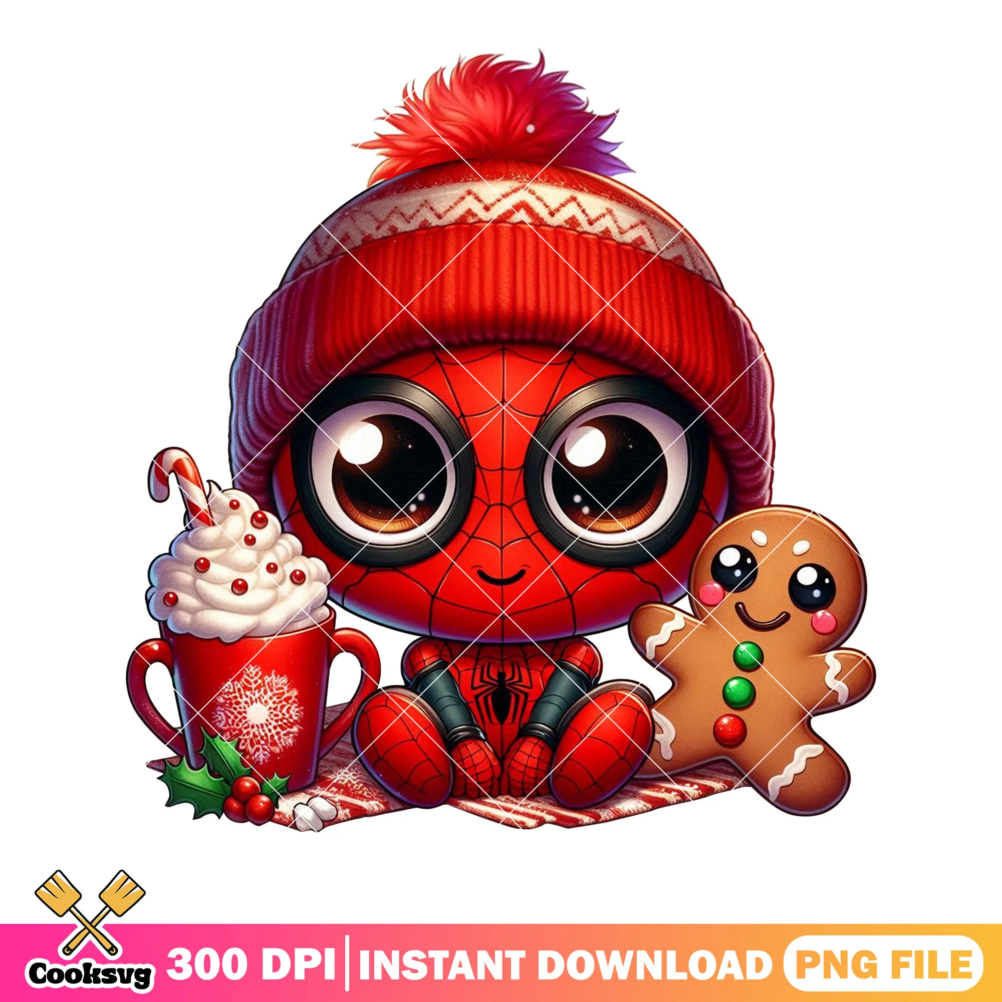 Spiderman chibi christmas png, spiderman decor png, chibi cute png