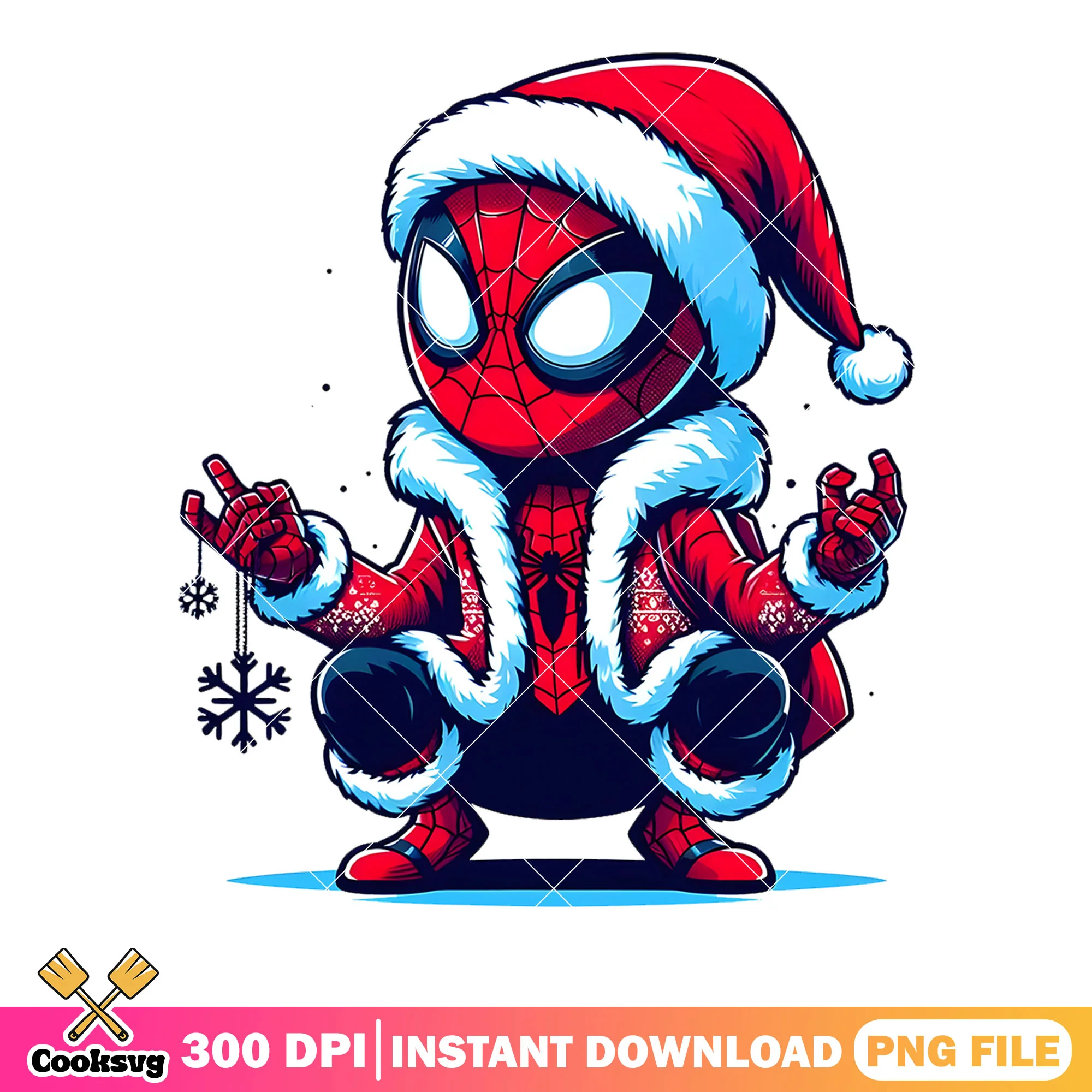 Spiderman chibi snowflake png, snowflake decor png, holiday spirit png