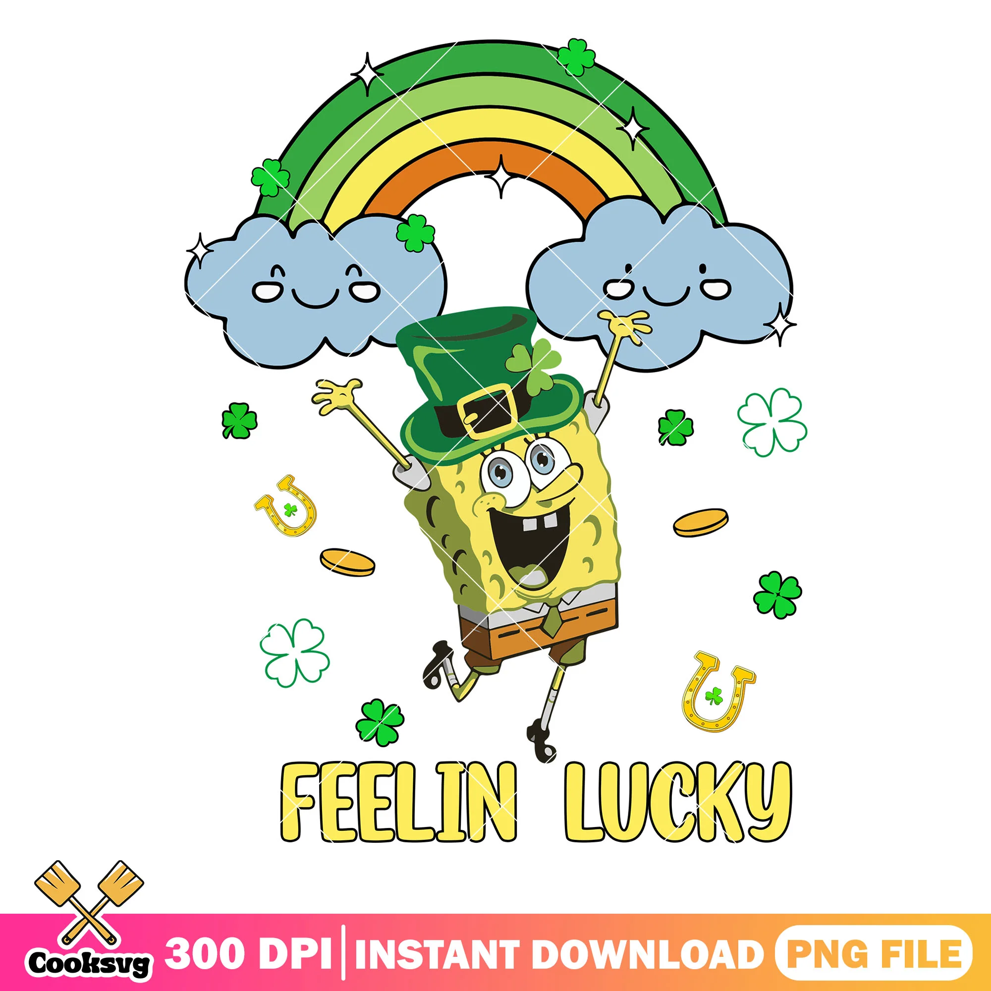 Spongebob cartoon feeling lucky png, feeling lucky png