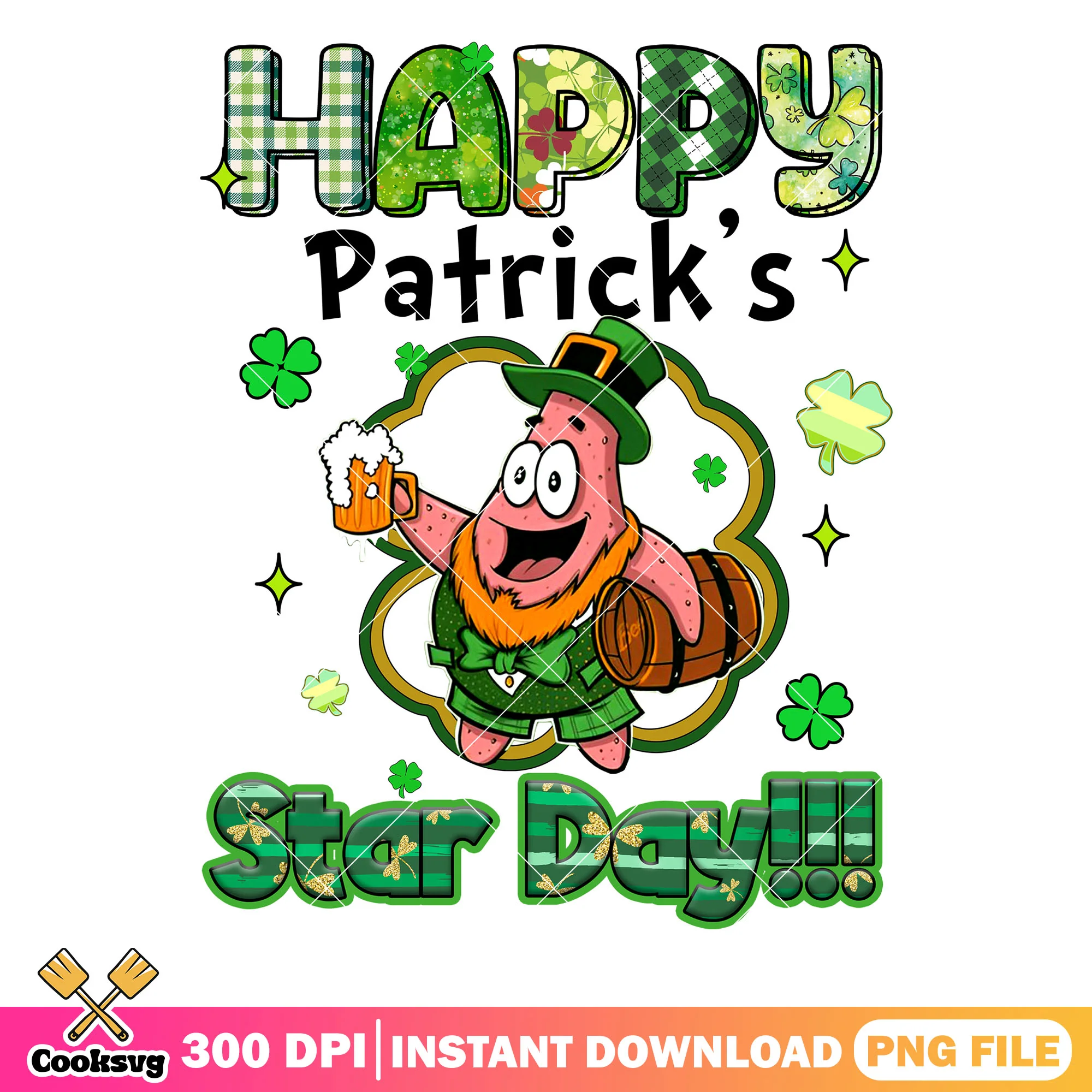 Spongebob happy patrick star day png, spongebob st patricks day png