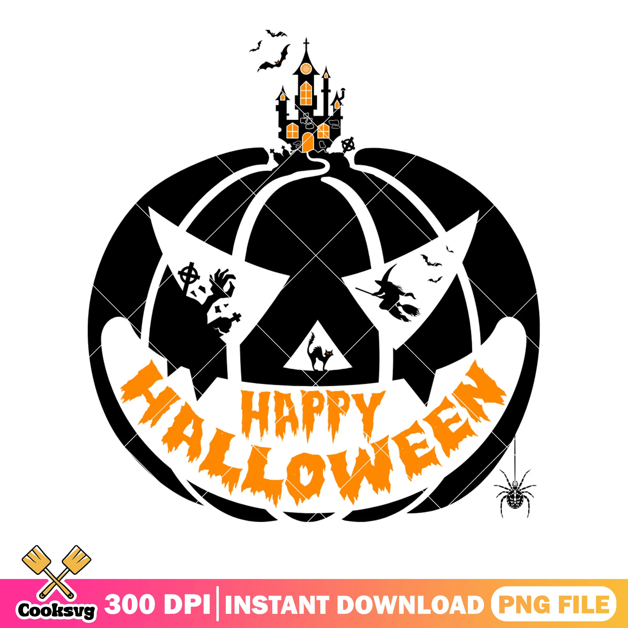 Spooky castle in pumpkin png, happy halloween png, jack o lantern png