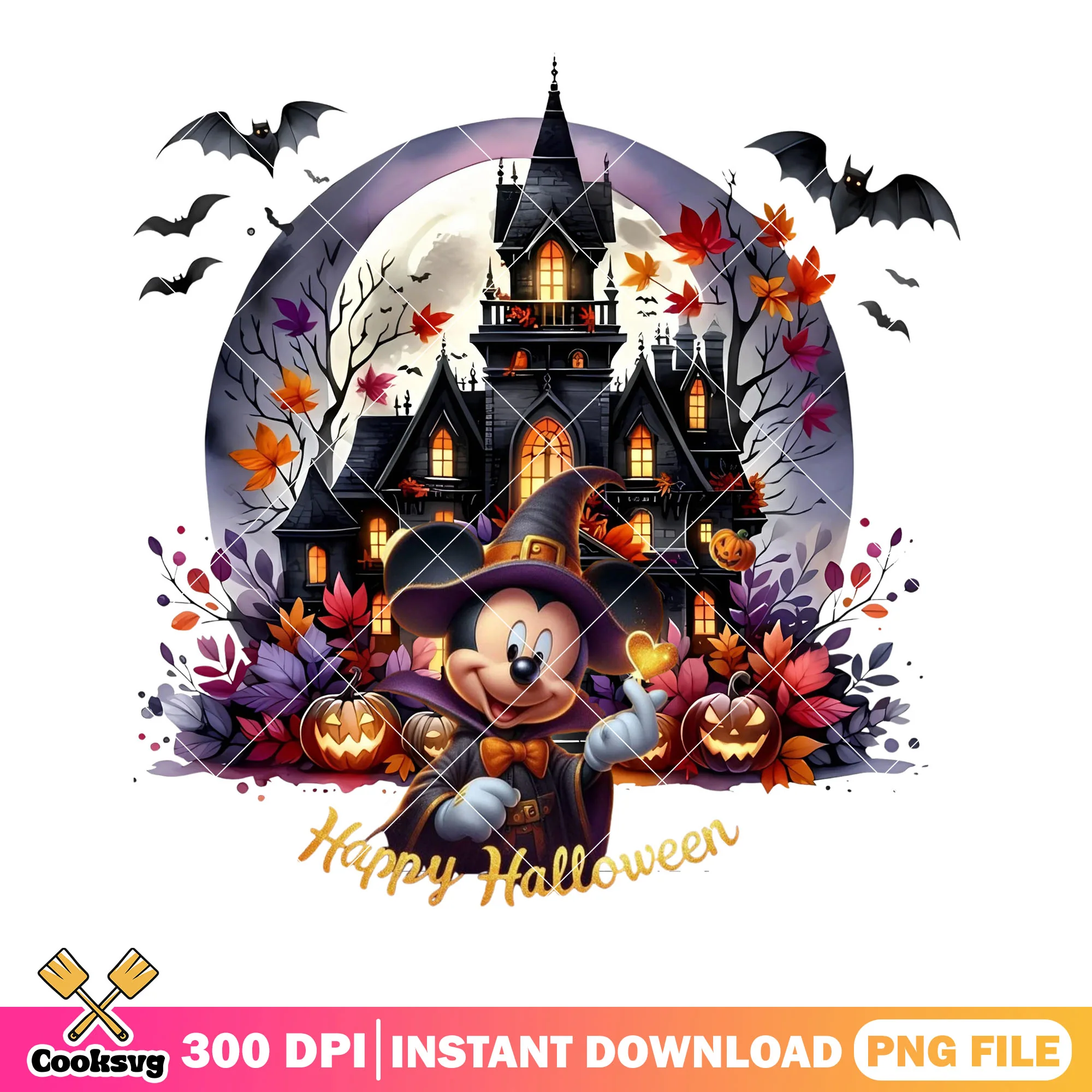 Spooky castle mickey png, disney halloween png, witch costume png