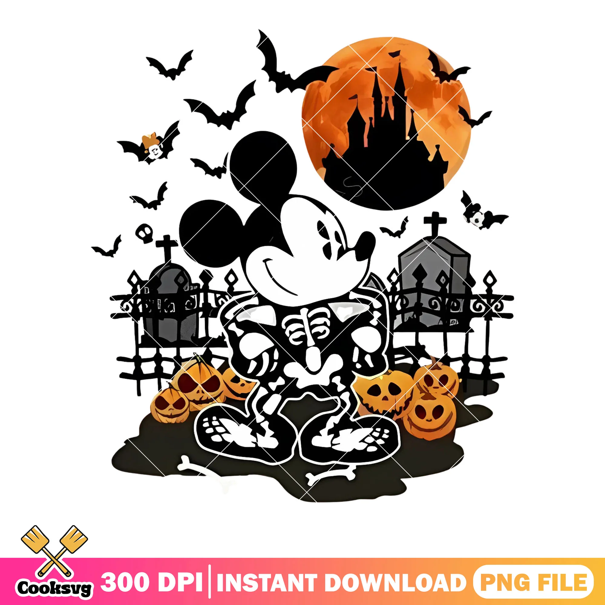 Spooky cemetery mickey png, skeleton custom png, disney character png