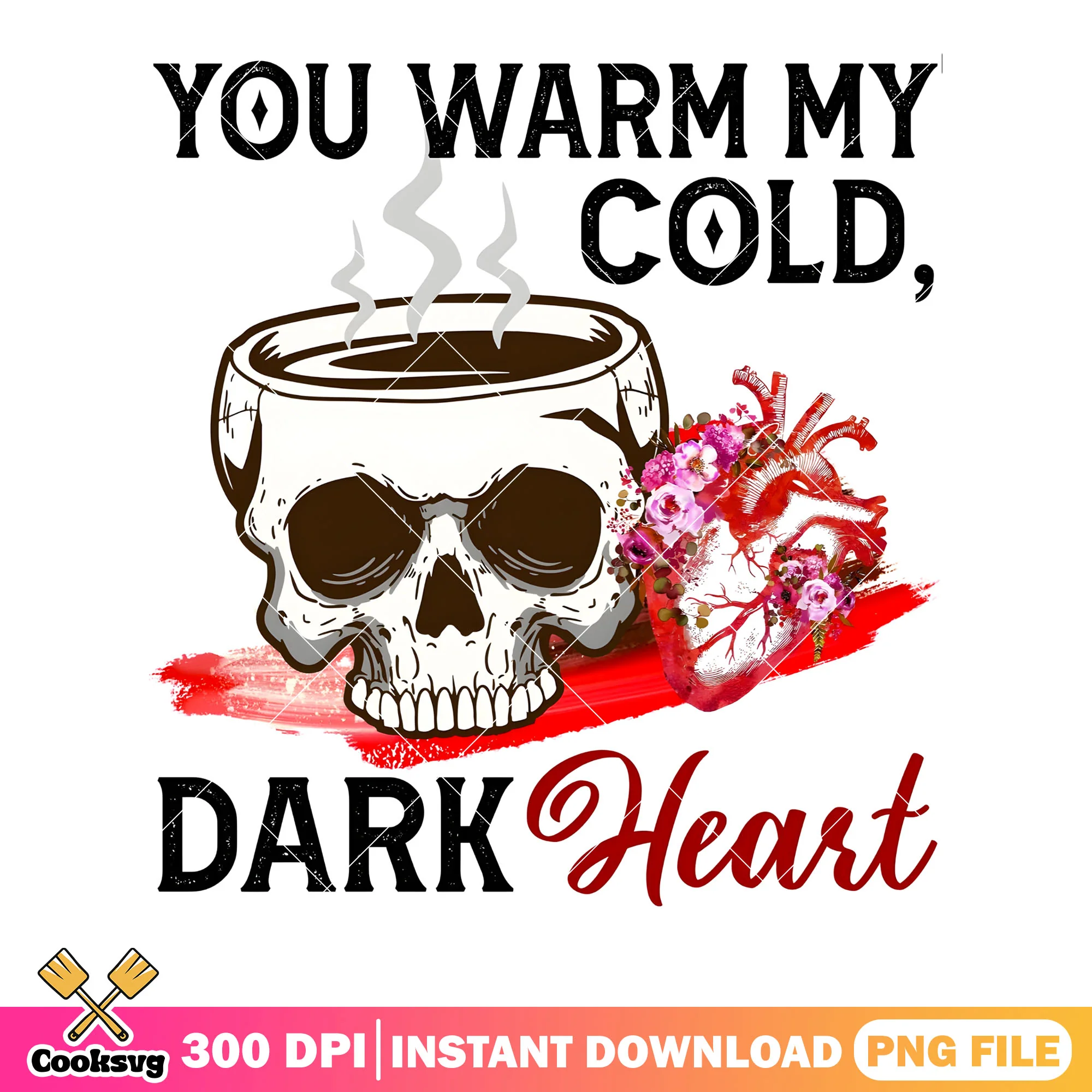 Spooky coffee skull valentines png, skeleton png, valentines vibes png