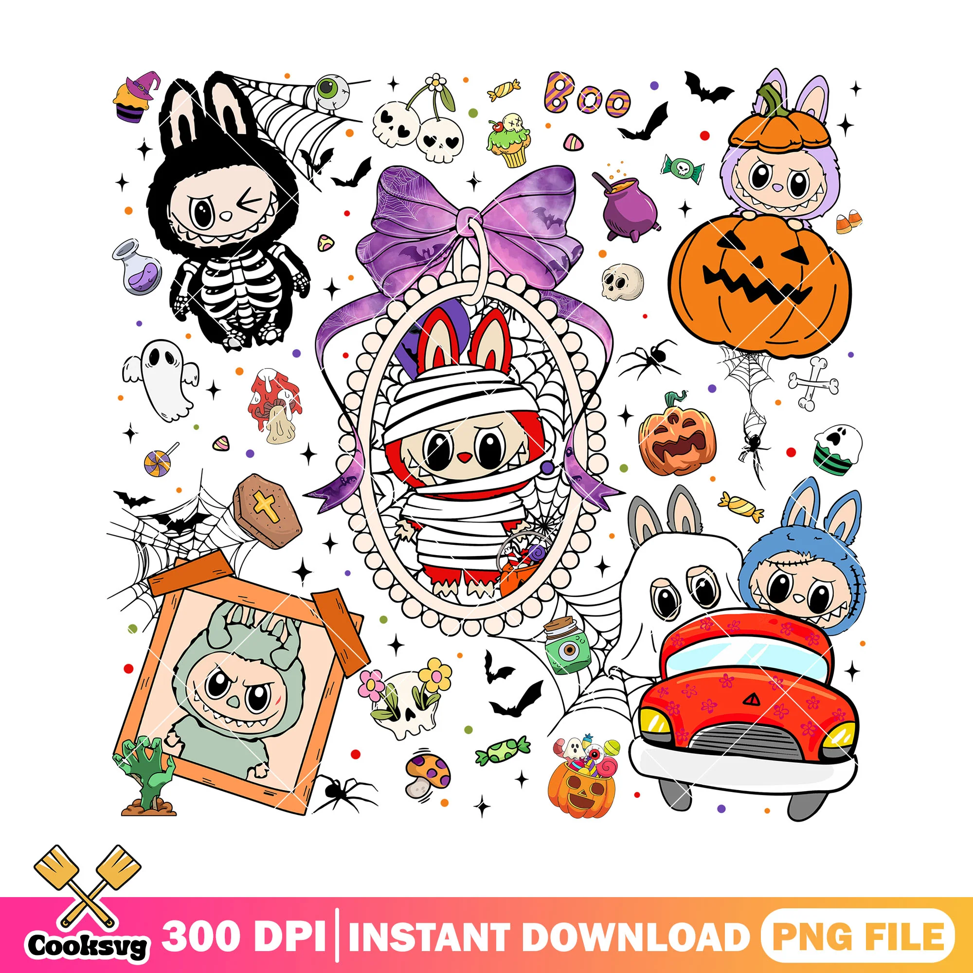 Spooky collection labubu png, labubu popmart png, happy halloween png