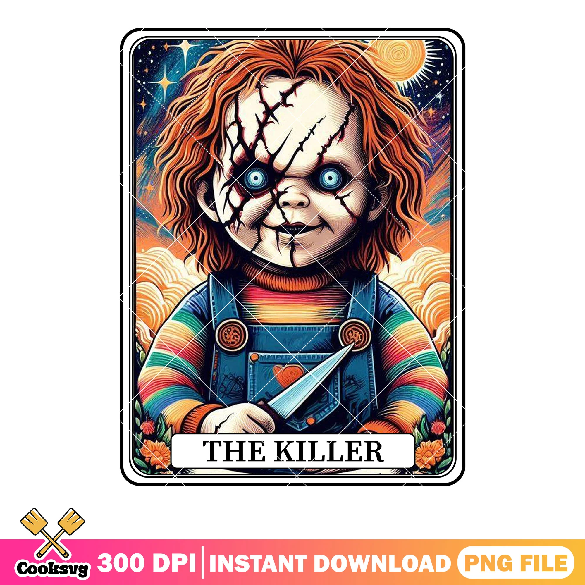 Spooky doll chucky png, stary night png, scary halloween png