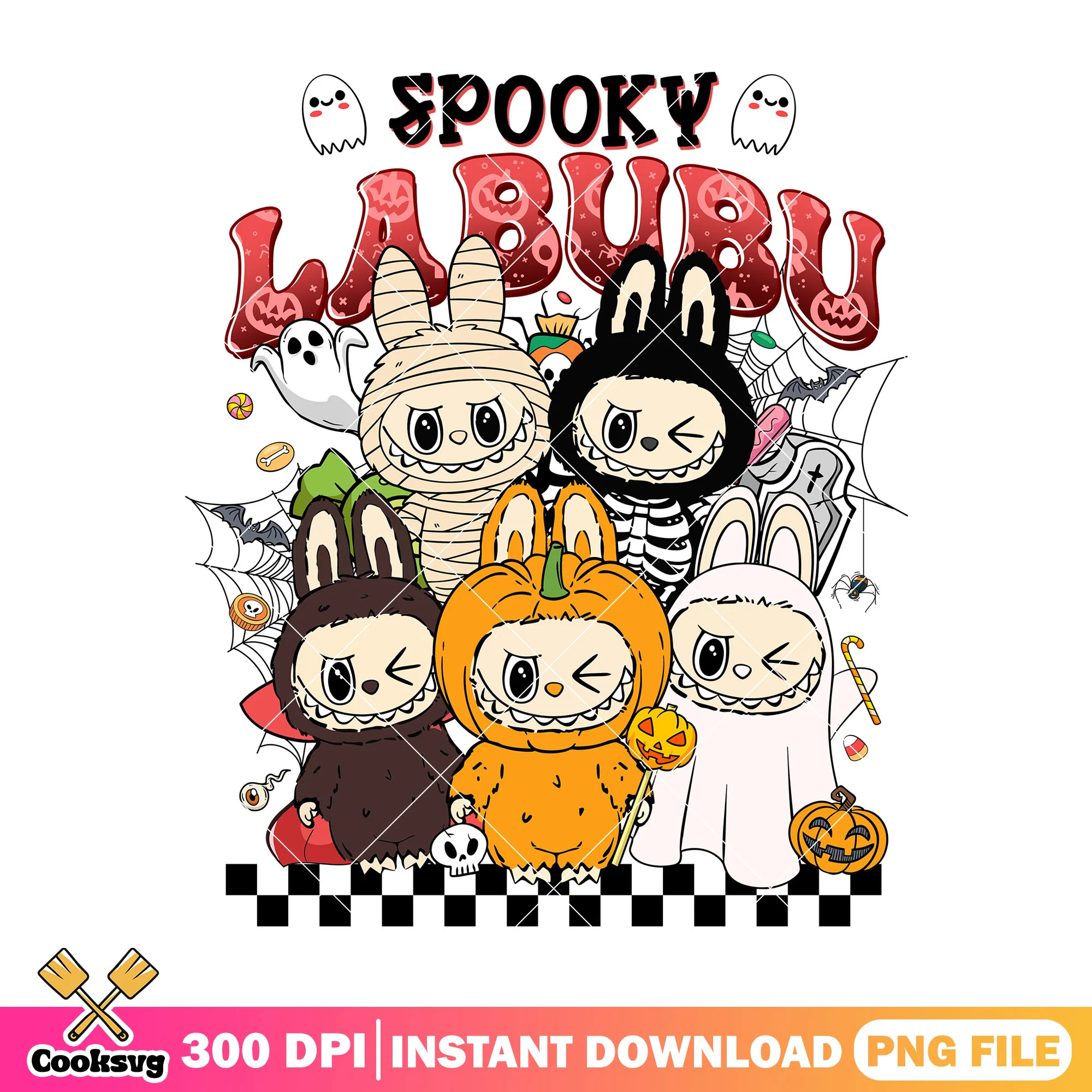 Spooky labubu team png, labubu clothes png, halloween town png