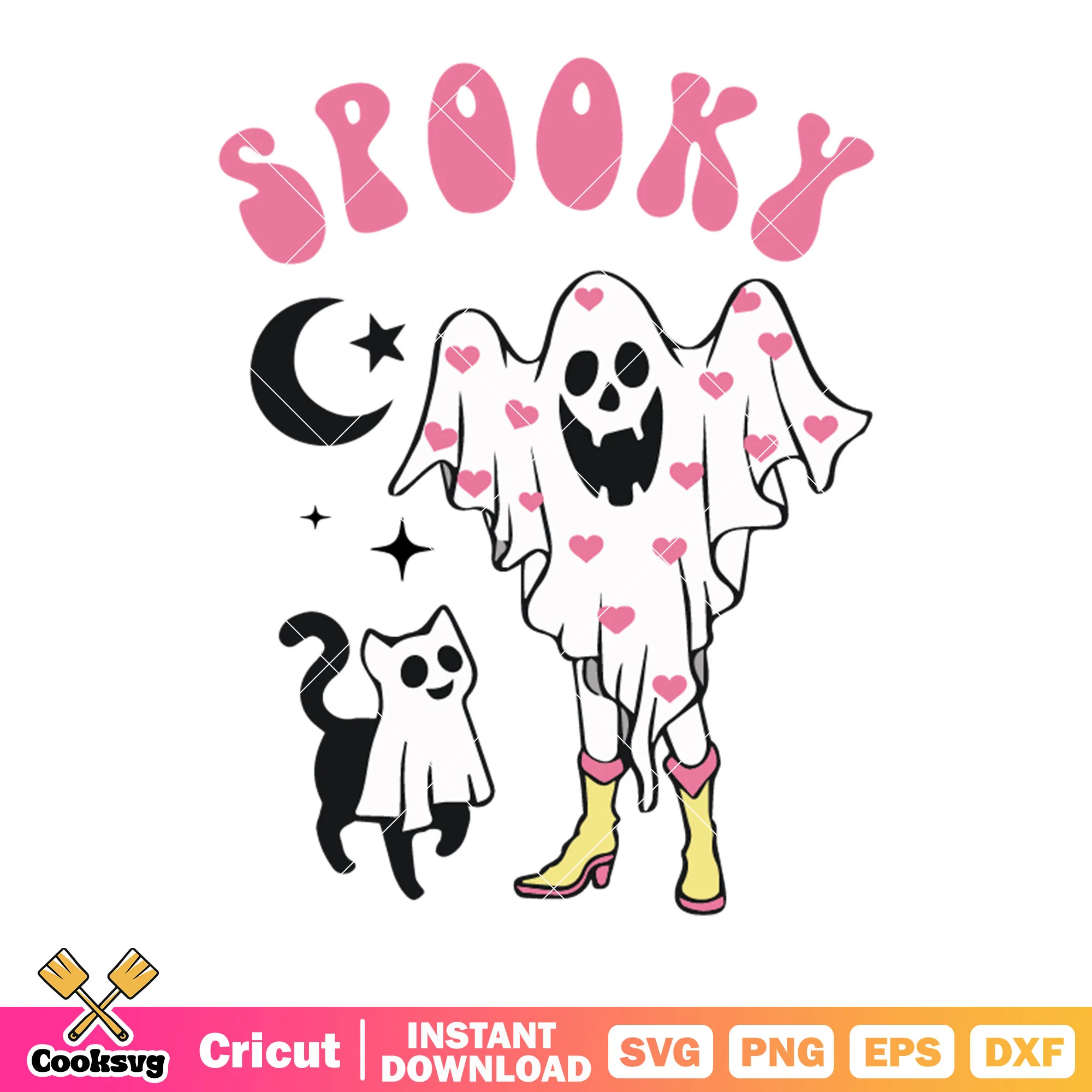 Spooky night cat svg, ghost blanket svg, cresent moon svg
