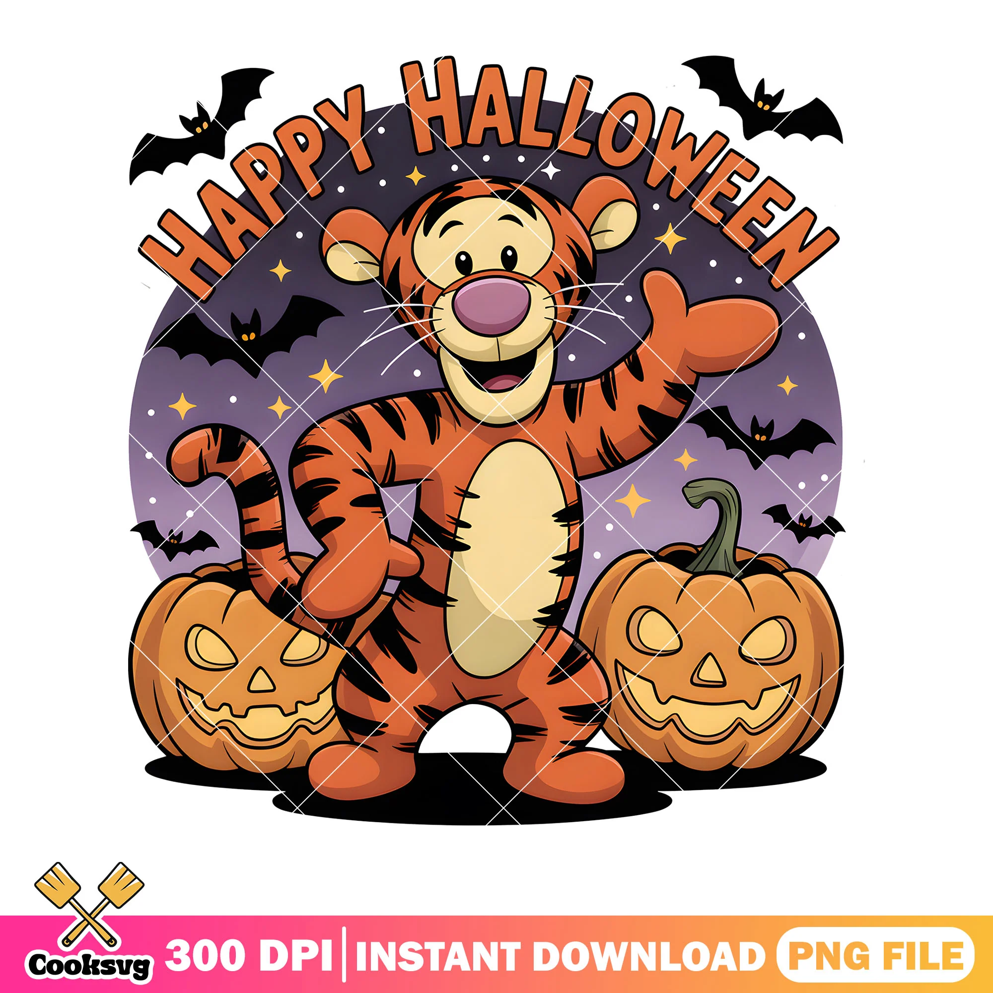 Spooky poster tiger halloween png, halloween pooh bear png