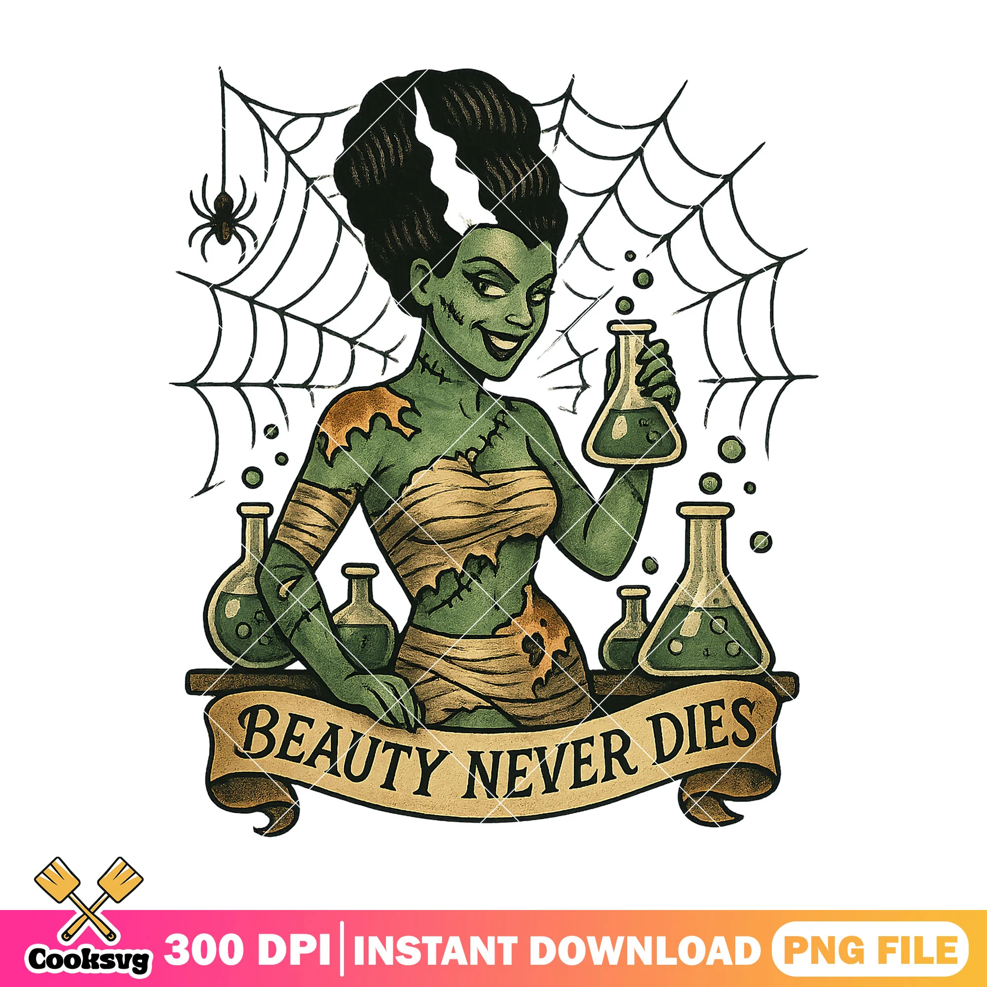Spooky science witch png, horror beauty png, dangerous science png