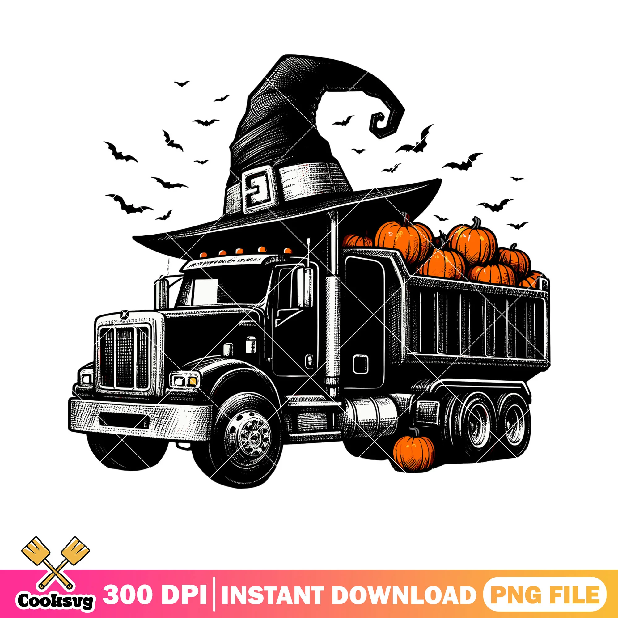 Spooky truck witches hat png, scary bats png, halloween scary png