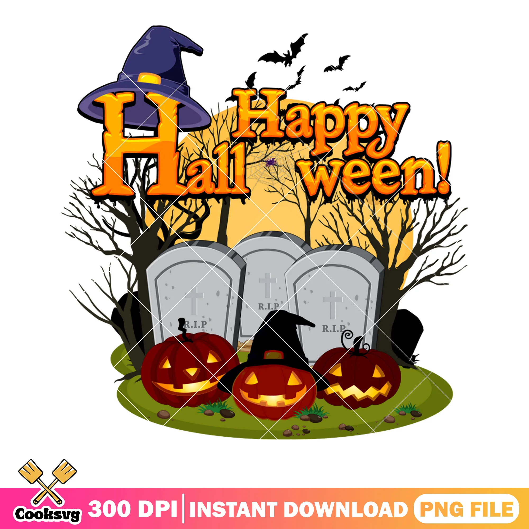 Sppoky cemetery png, happy halloween png, jack o lantern png
