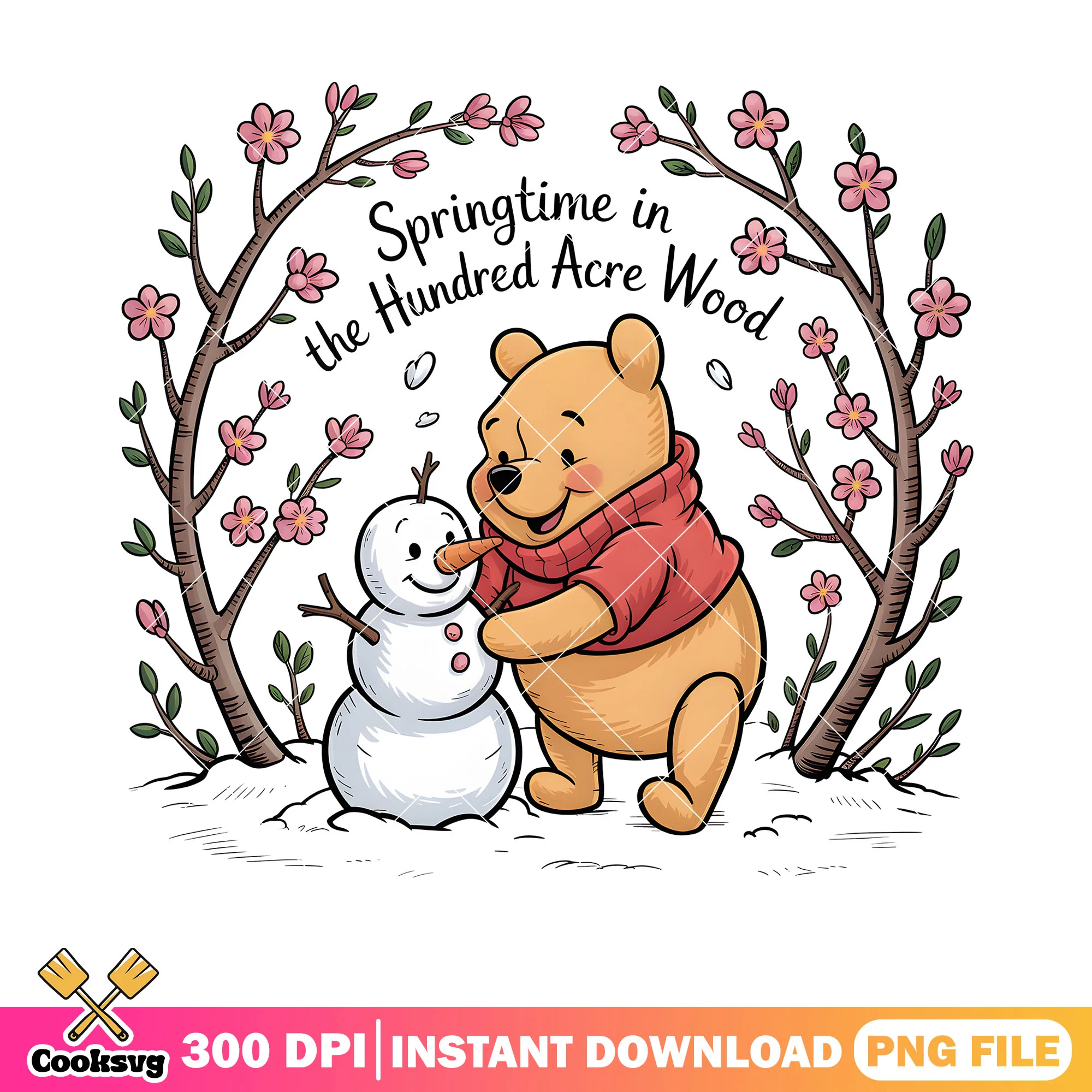 Spring but snowman with pooh png, spring vibes png, disney pooh png