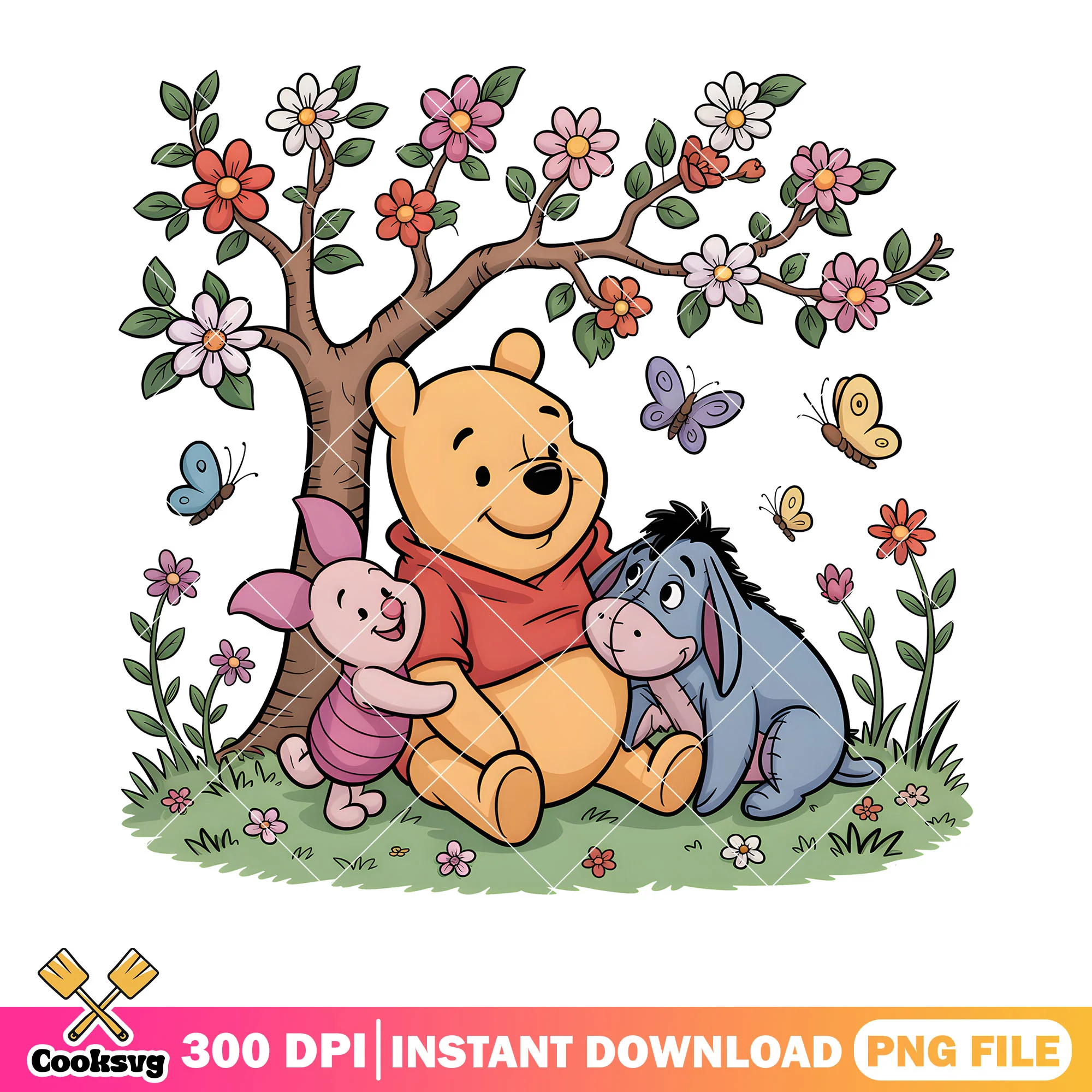 Spring poster pooh vibes png, pooh and friends png, vintage pooh png