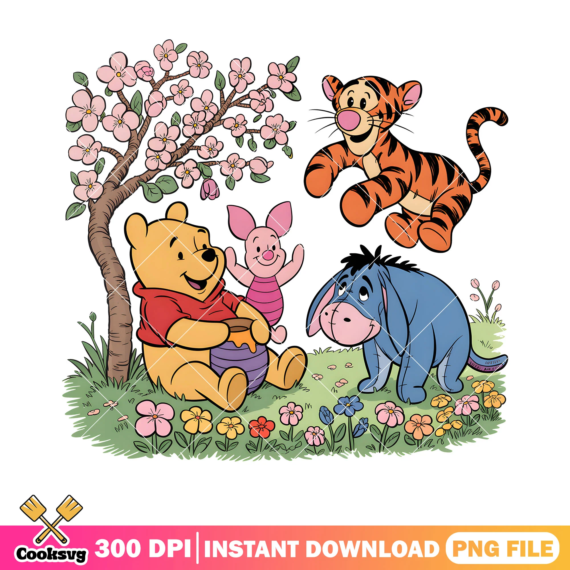 Spring winnie friends png, pooh friends png, spring vibes png