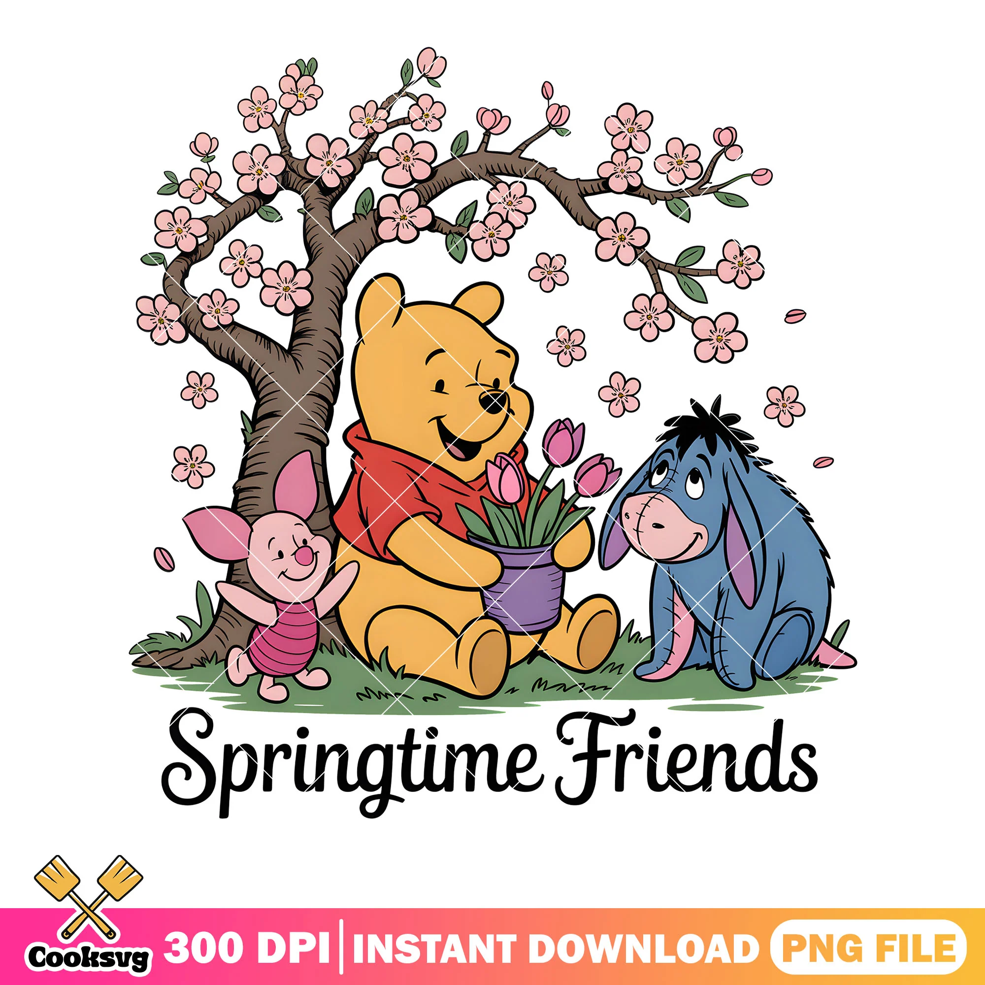 Springitme with friends is best png, spring vibes png, vintage pooh png