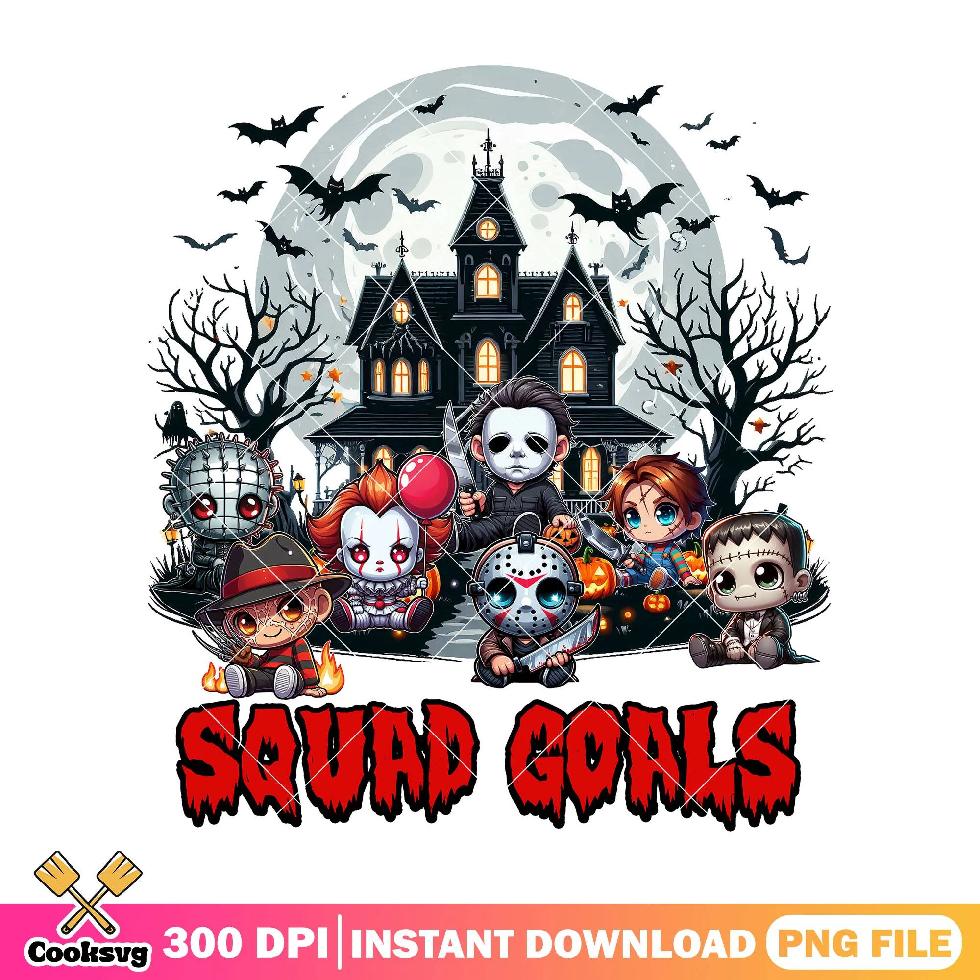 Squad goal horror png, horror movies png, halloween spirit png