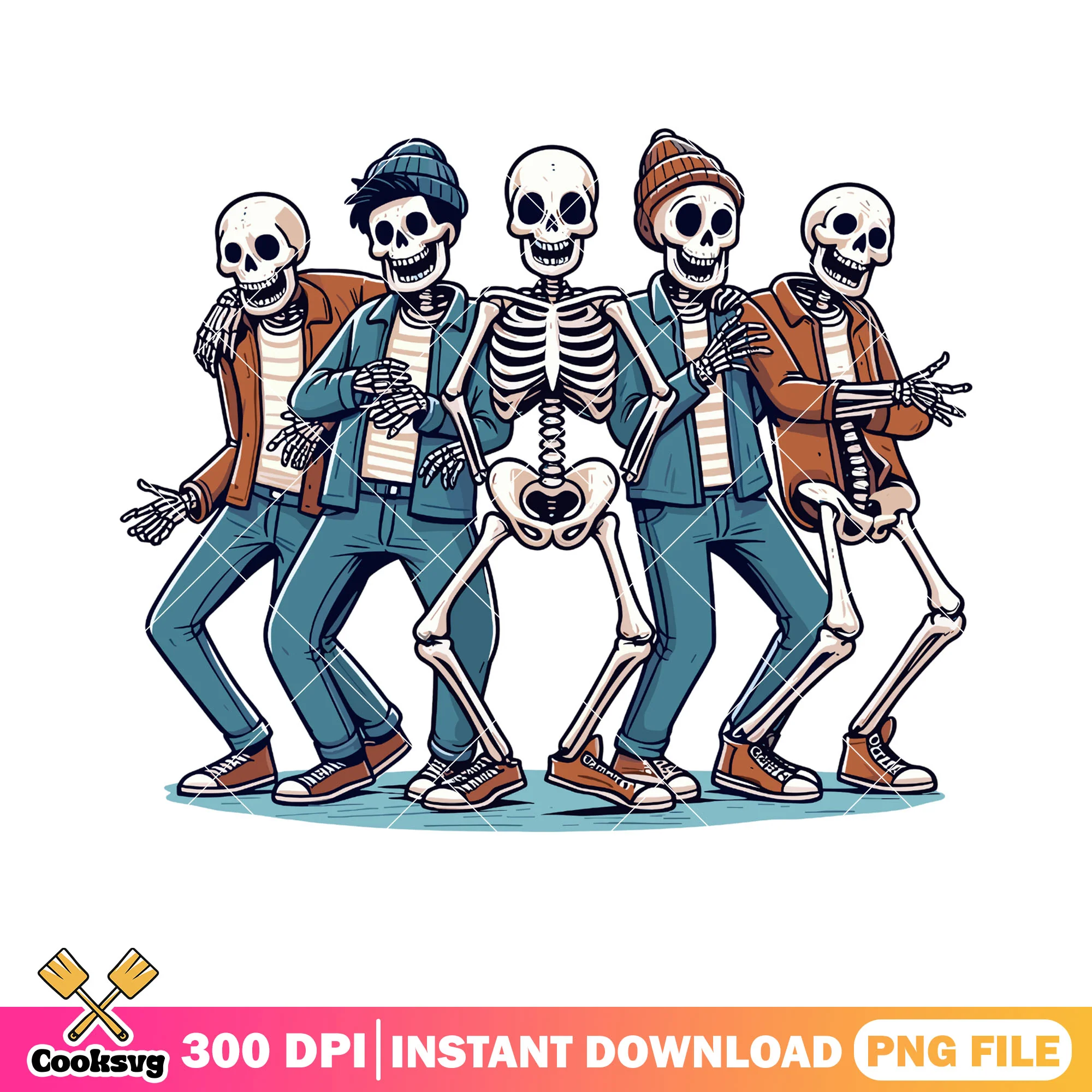 Squad Skeleton band png, brown beanie png, halloween scary png