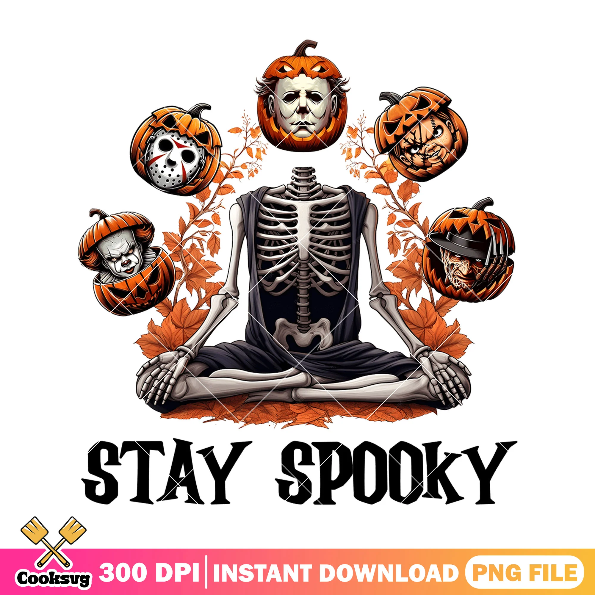 Stay spooky horror png, halloween skeleton png, character horror png