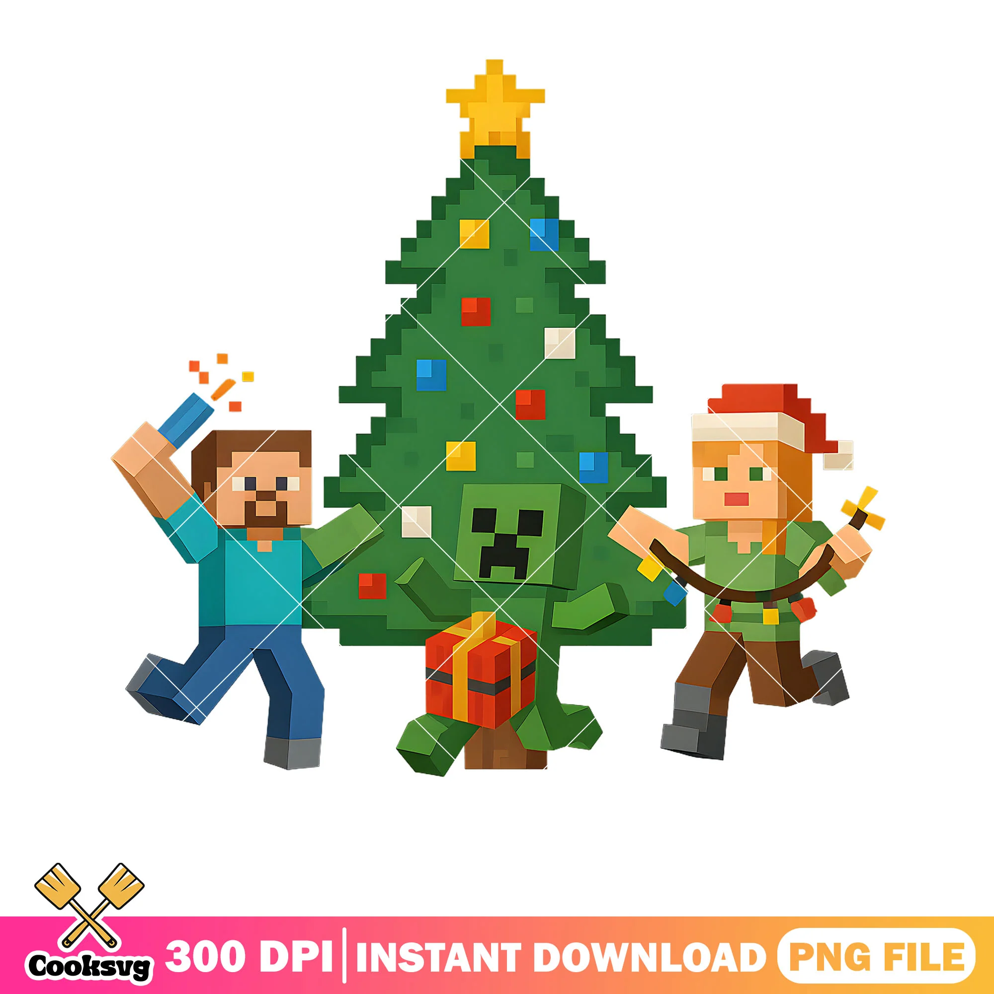Steve creeper alex christmas png, christmas tree png, alex minecraft png